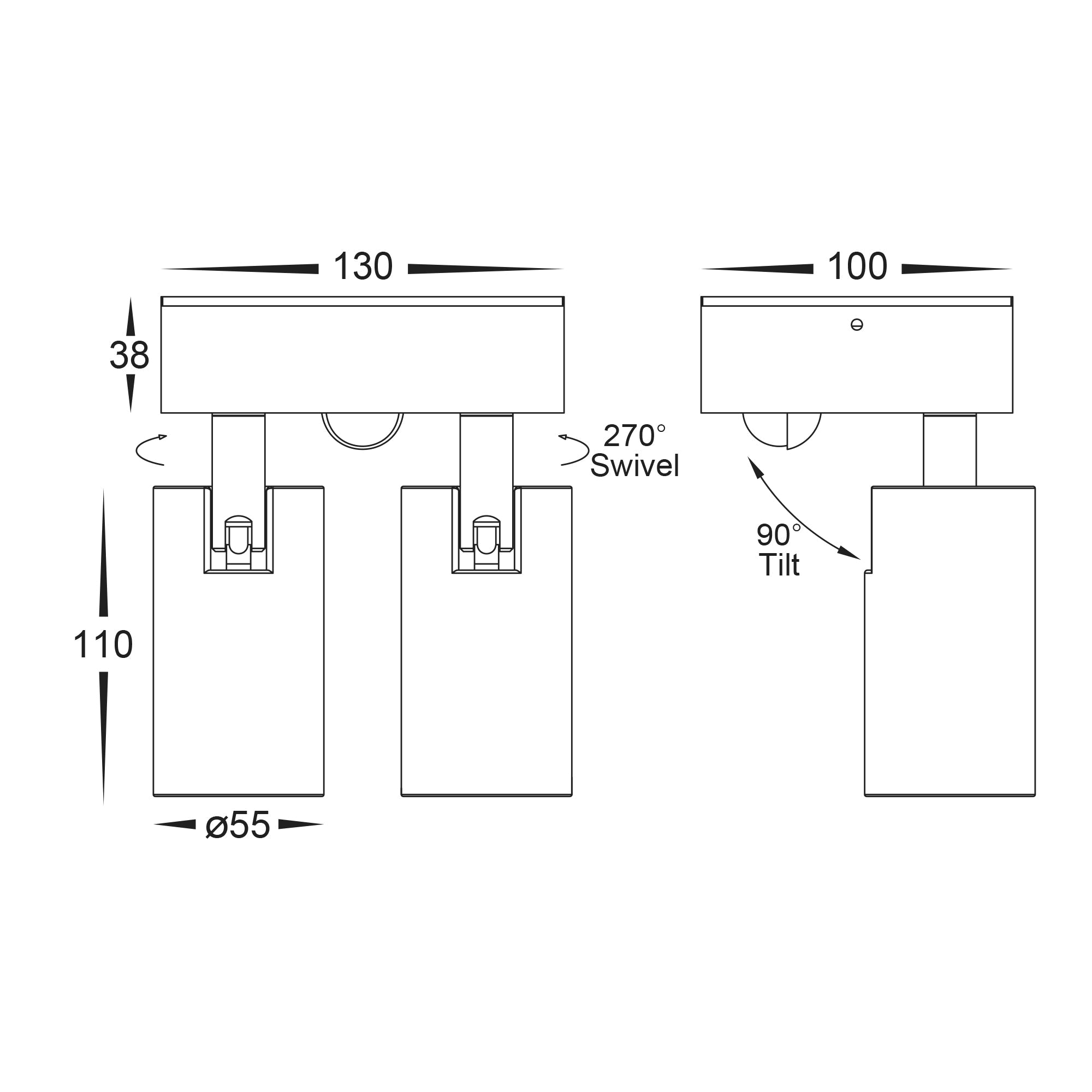 HV3684T-WHT - Revo White Double Adjustable Wall Light With Sensor
