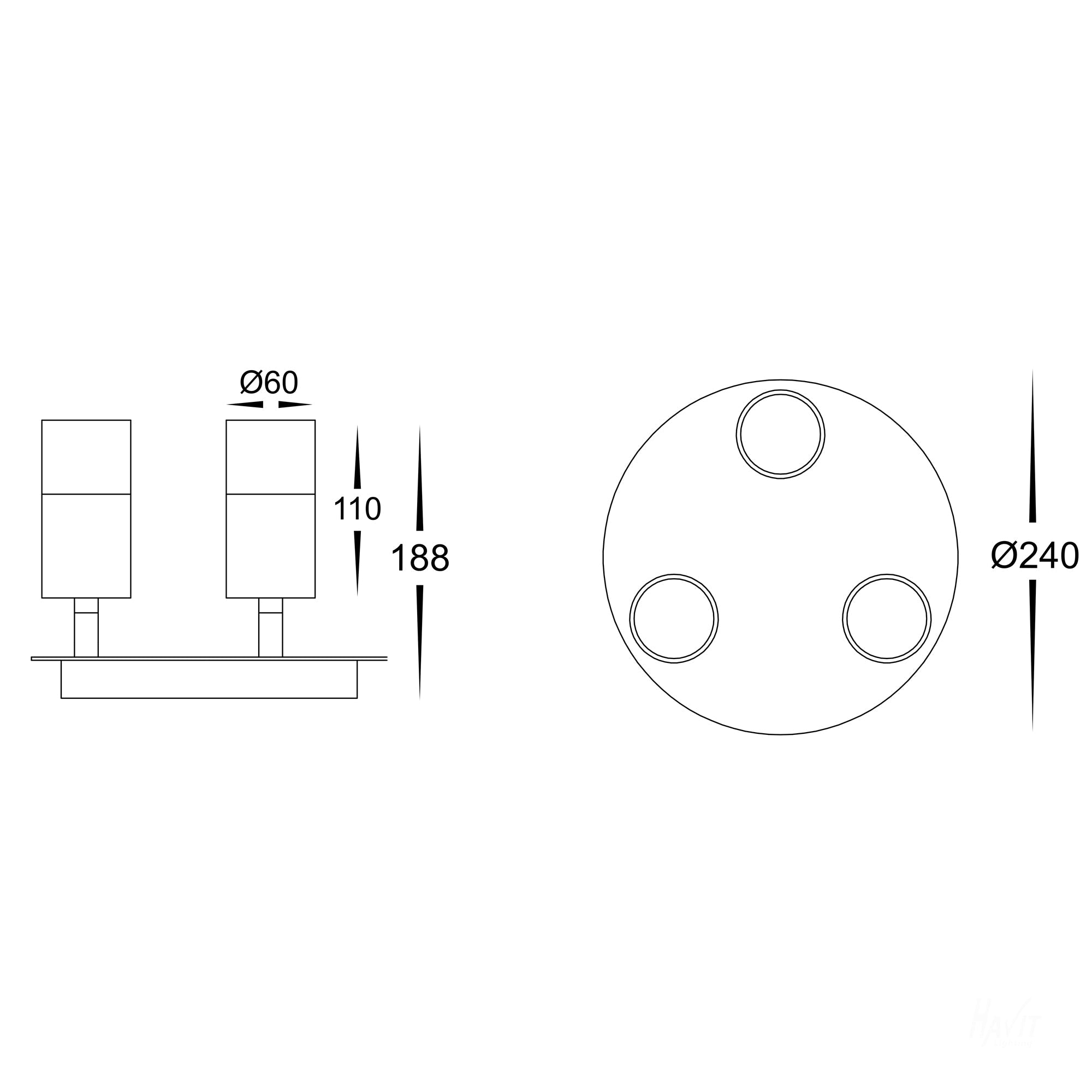 HV4001T-3-TTM-RND - Tivah Titanium Aluminium 3 Light Round Plate