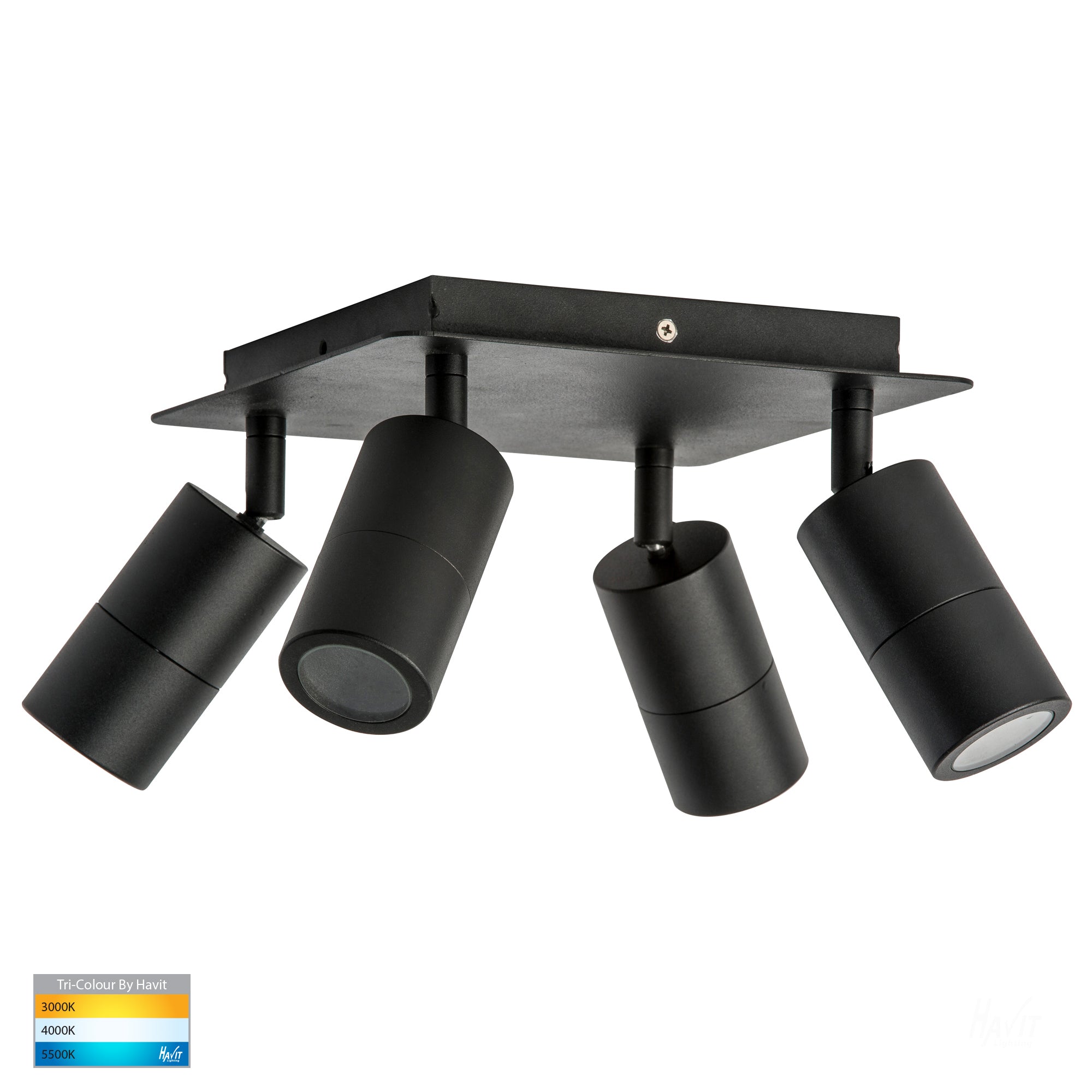 HV4001T-4-BLK-SQ - Tivah Black 4 Light TRI Colour LED Square Plate