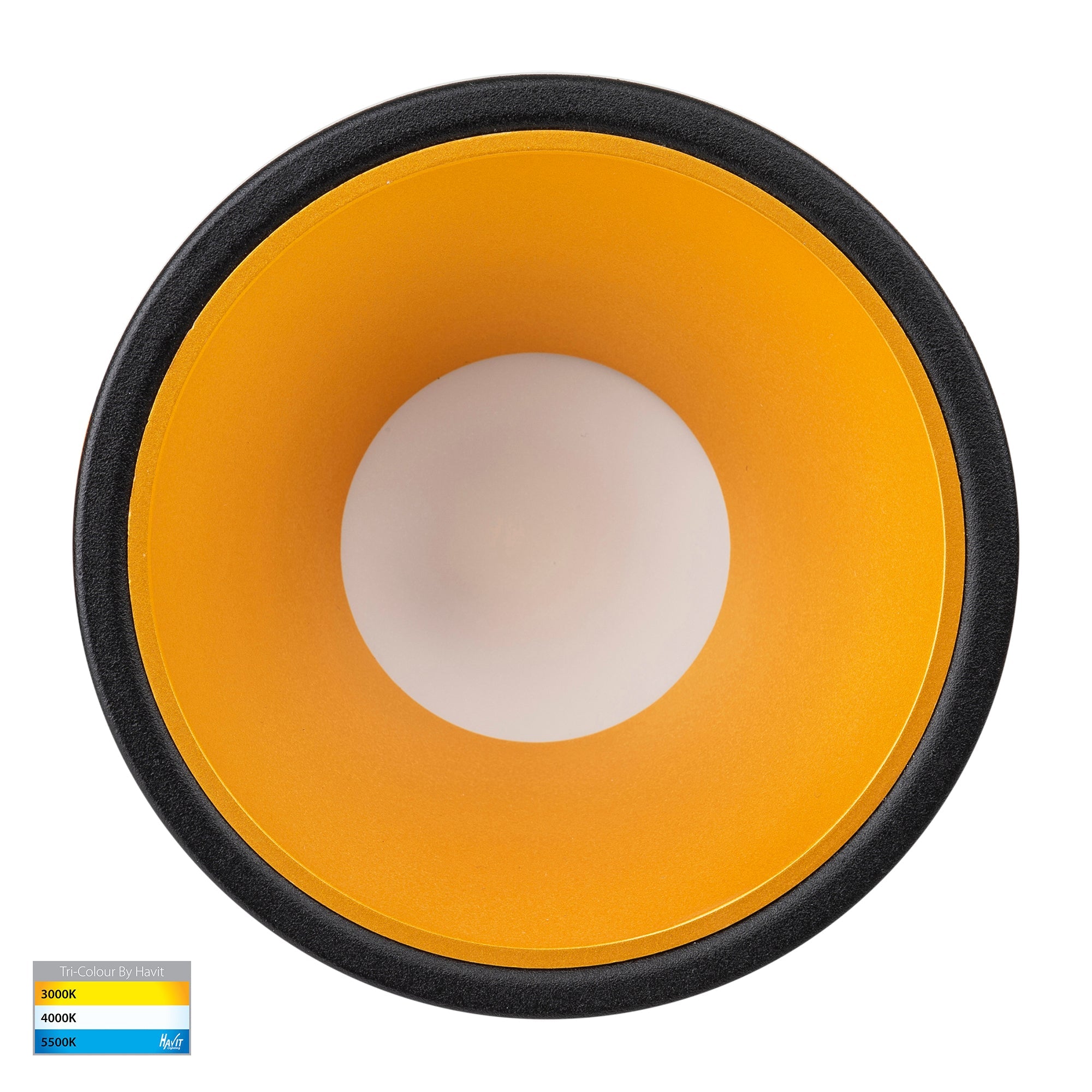 HV5528T-BG - Gleam Black with Gold Insert Tri Colour Fixed Deep LED Downlight