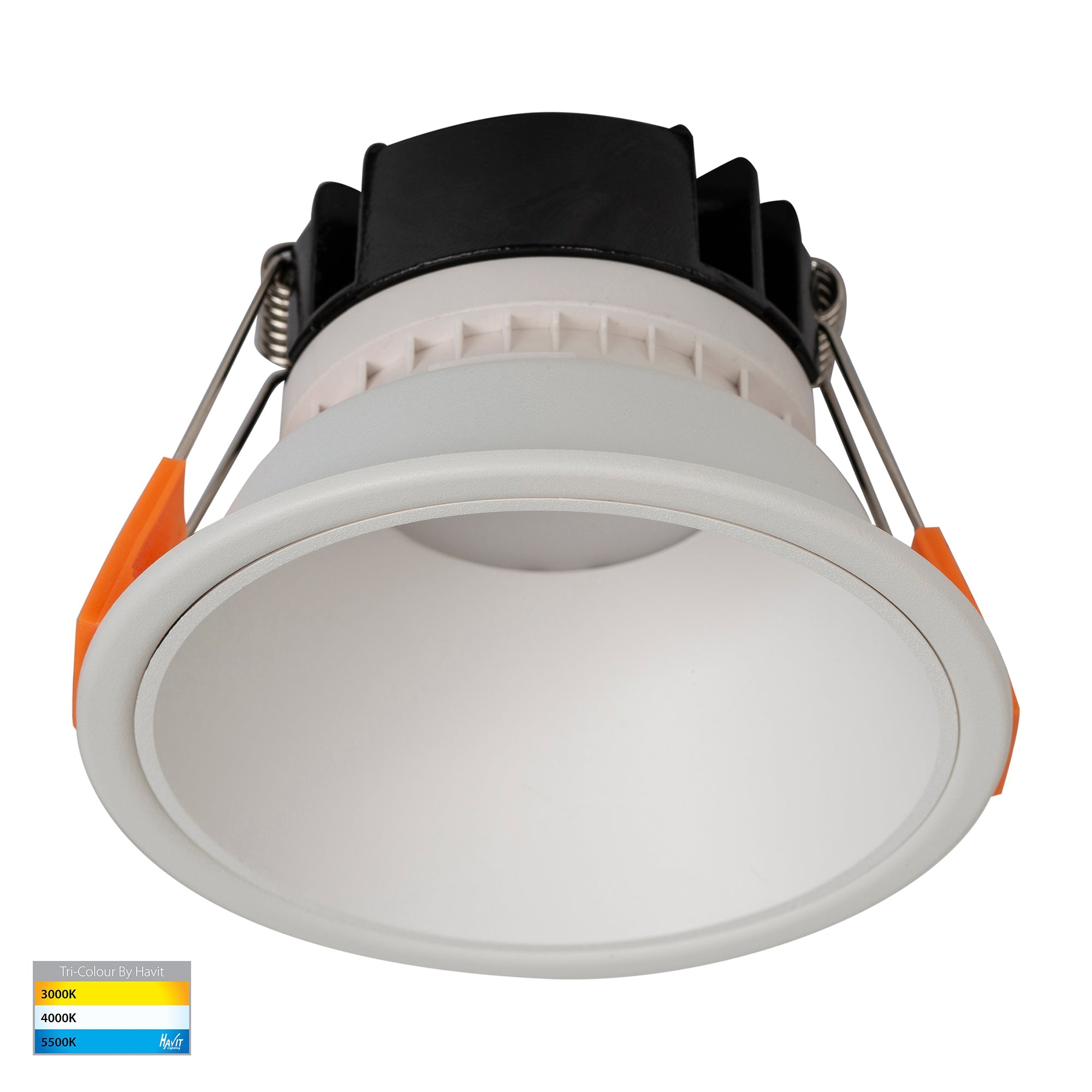 HV5528T-WW - Gleam White with White Insert Tri Colour Fixed Deep LED Downlight