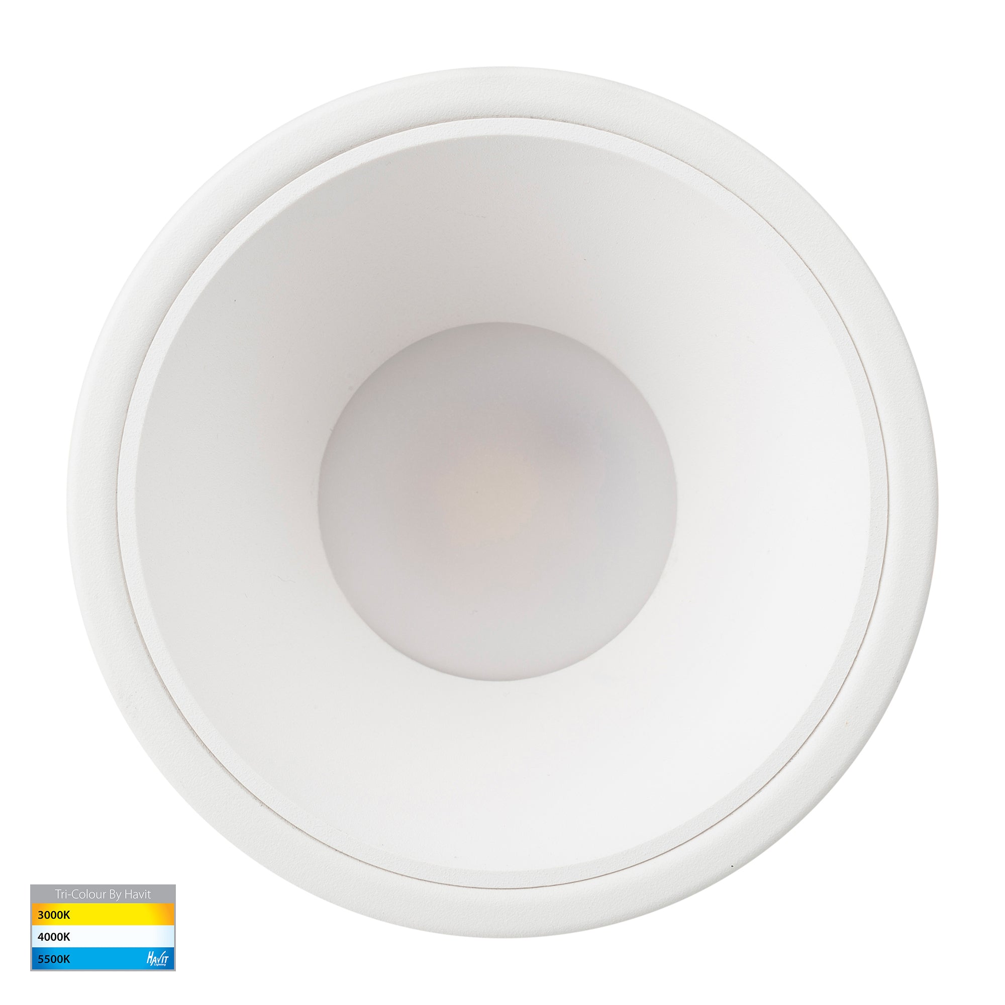 HV5528T-WW - Gleam White with White Insert Tri Colour Fixed Deep LED Downlight