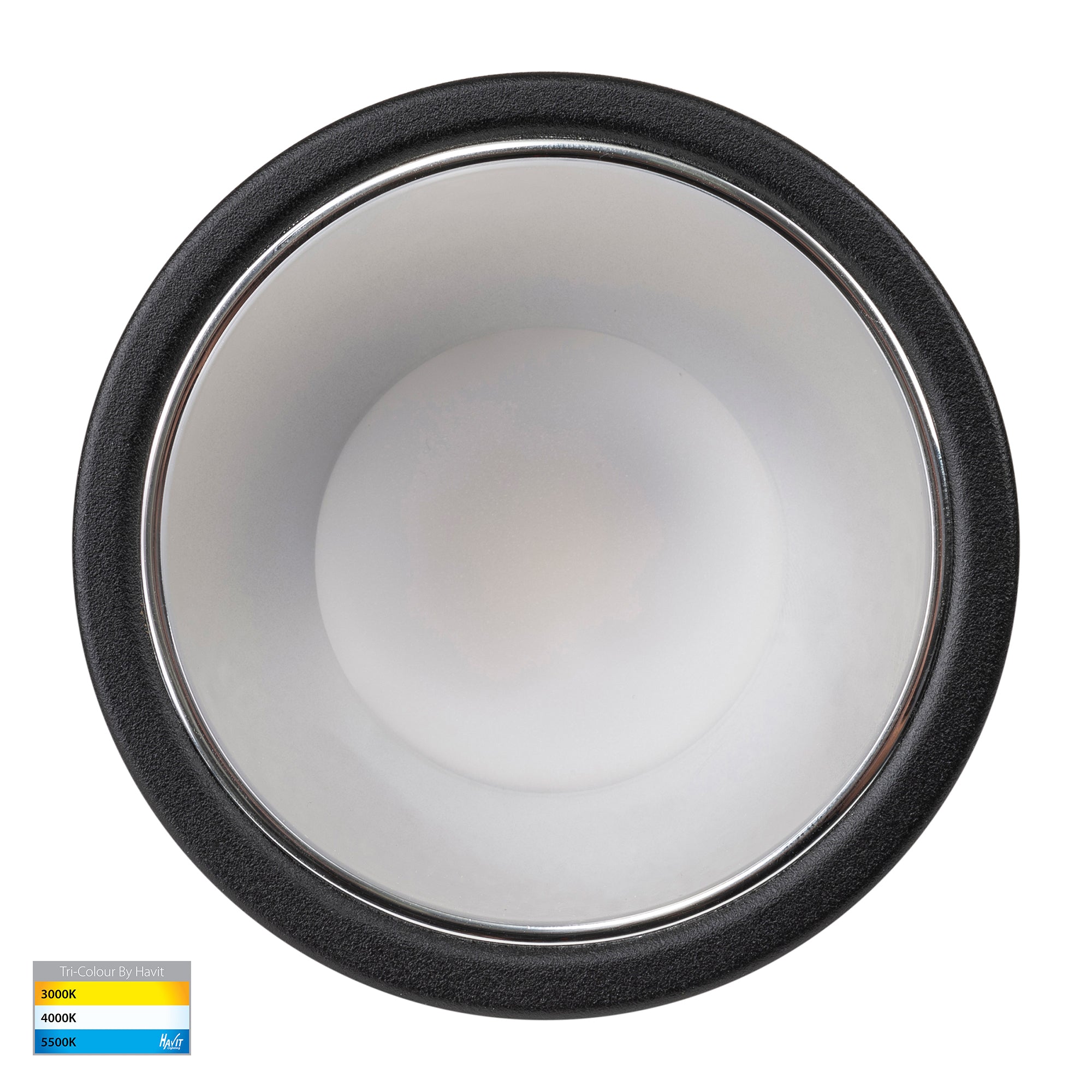 HV5529T-BC - Gleam Black with Chrome Insert Tri Colour Fixed Deep LED Downlight