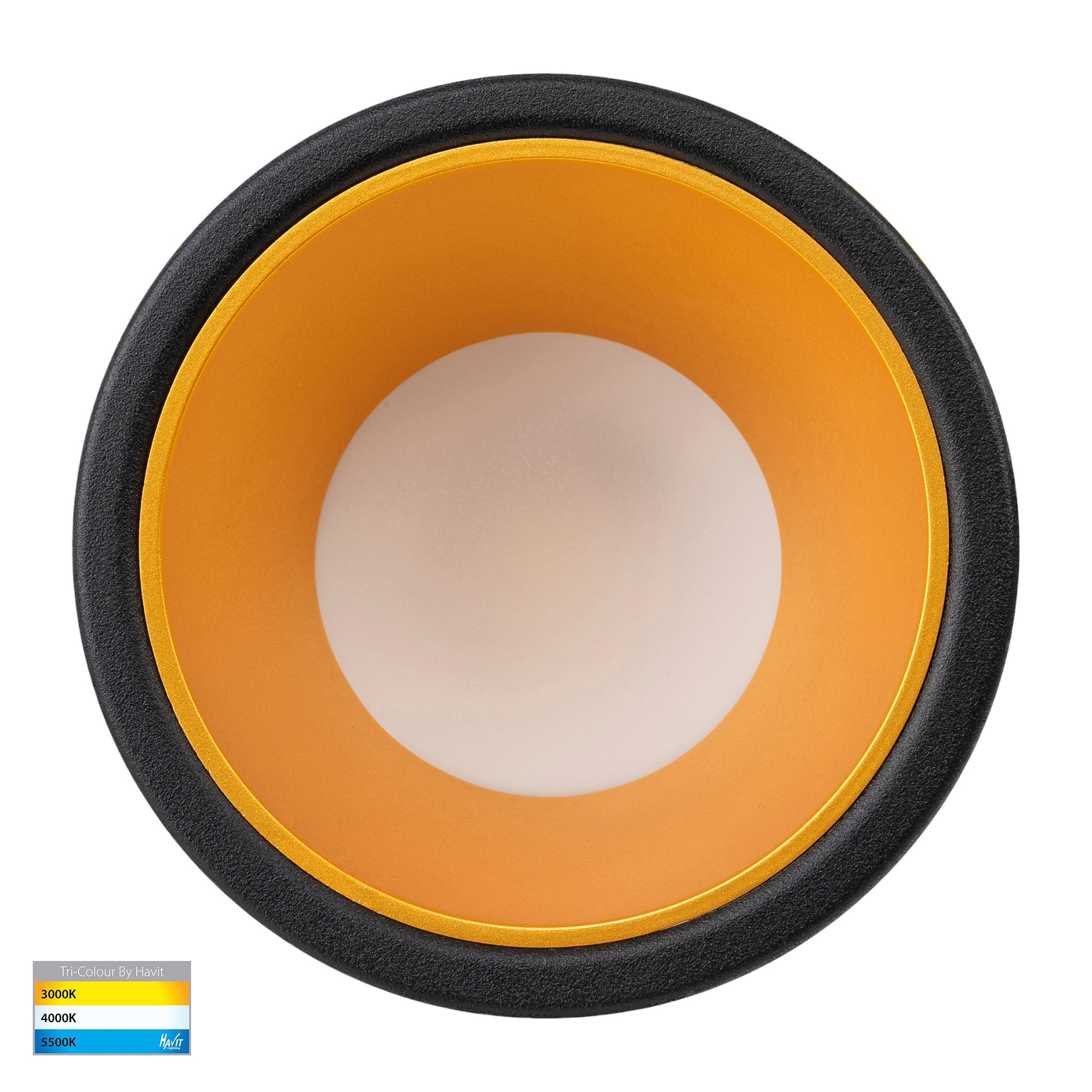 HV5529T-BG - Gleam Black with Gold Insert Tri Colour Fixed Deep LED Downlight