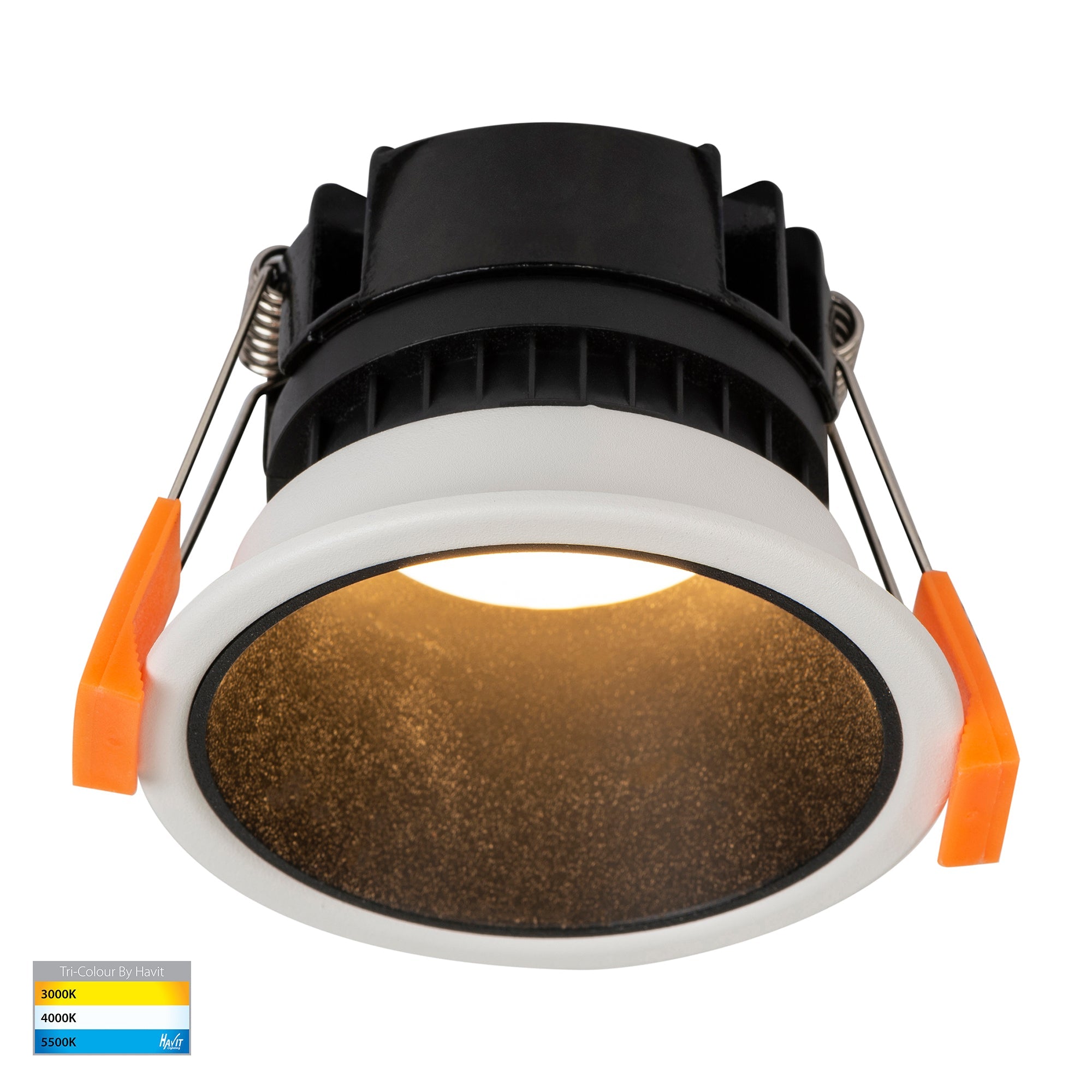 HV5529T-WB - Gleam White with Black Insert Tri Colour Fixed Deep LED Downlight