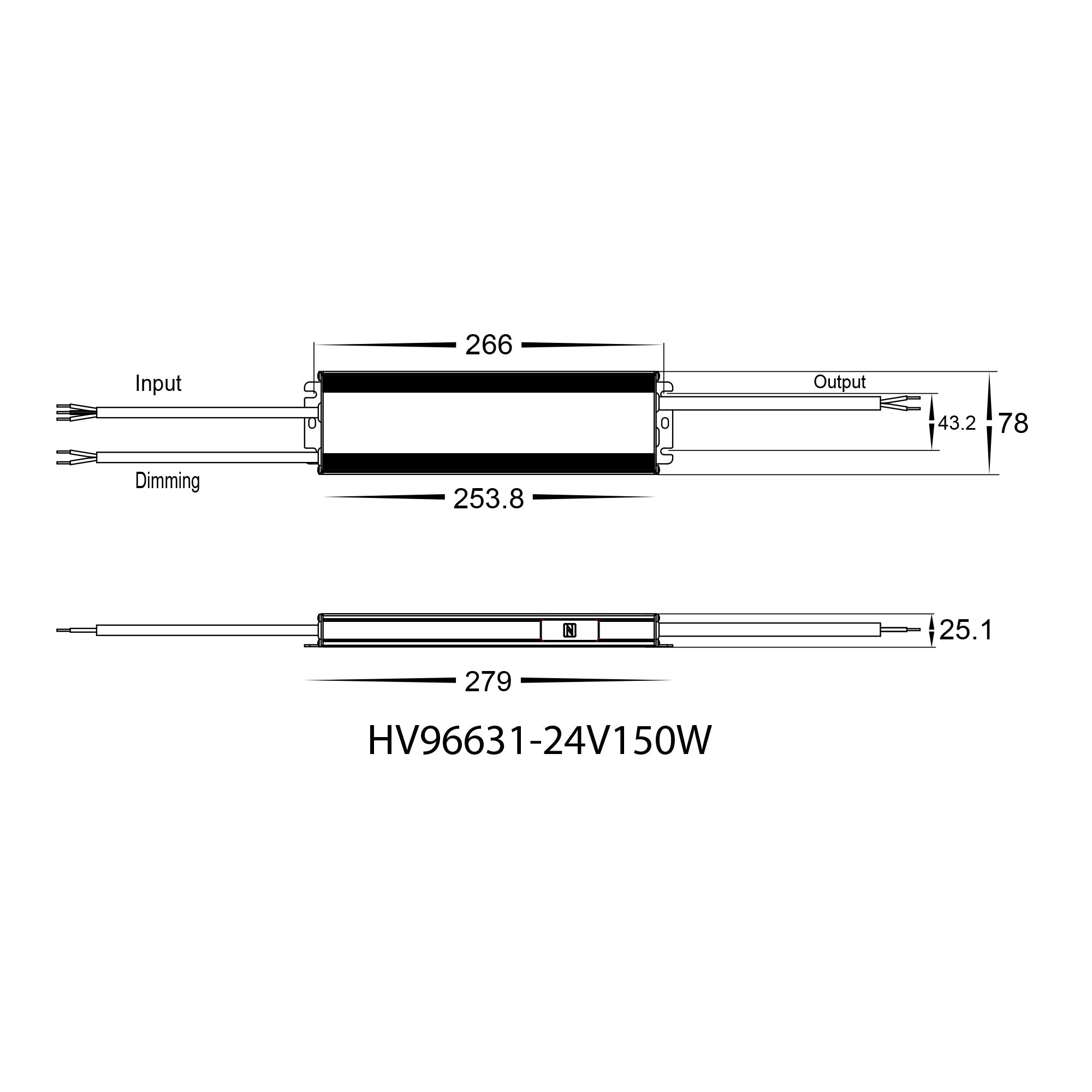 HV96631-12V150W | HV96631-24V150W- 150W Dali 2 + Push Dim Dimmable LED Driver
