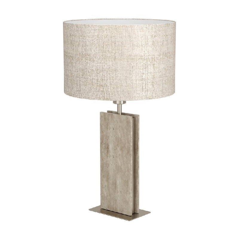 Belesar Satin Nickel & Travertine Table Lamp with White Fabric Shade