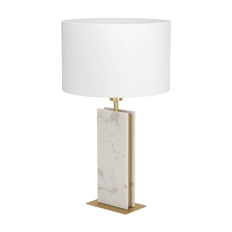 Belesar Brass Matt & Marble Table Lamp with White Fabric Shade