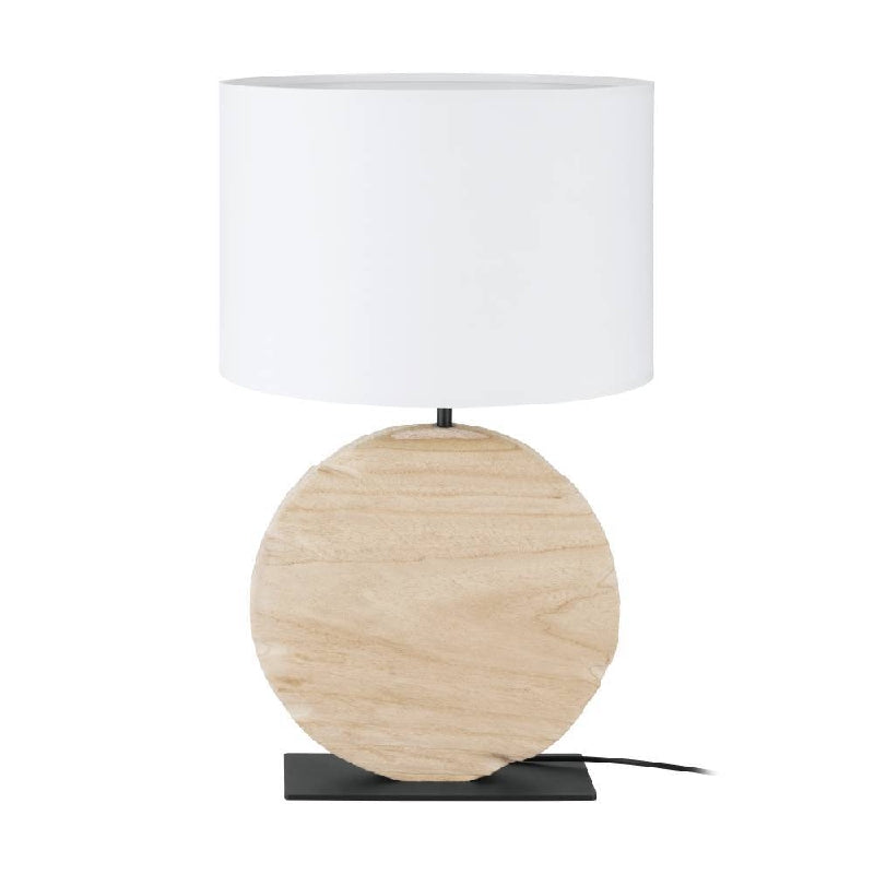 Contessore Black & Wood Table Lamp with White Fabric Shade