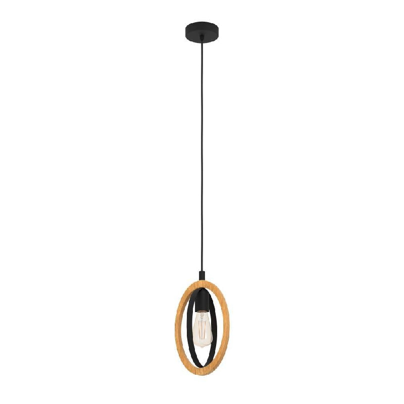 Basildon Black & Natural Wood 1 Light E27 Pendant