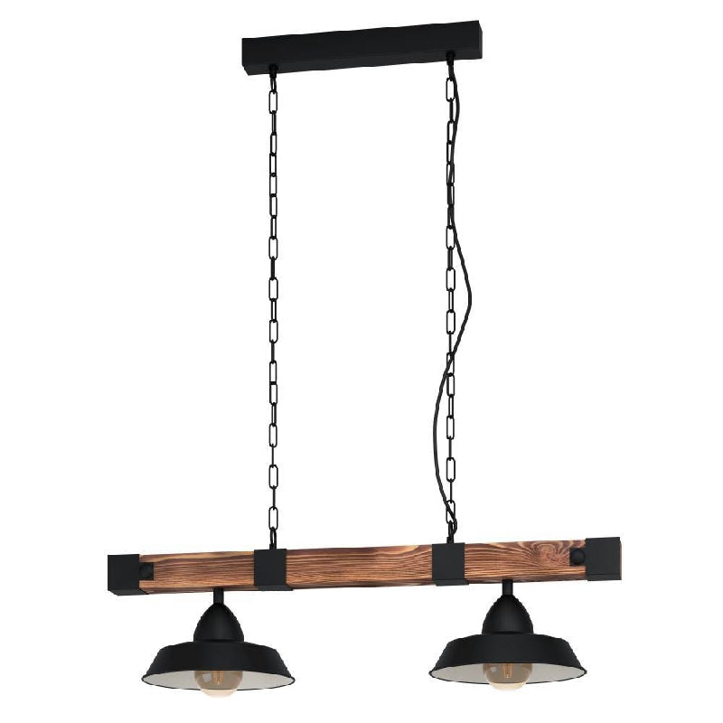 Oldbury Pendant Light 2X60W E27 Black/Rustic Wood Fascade
