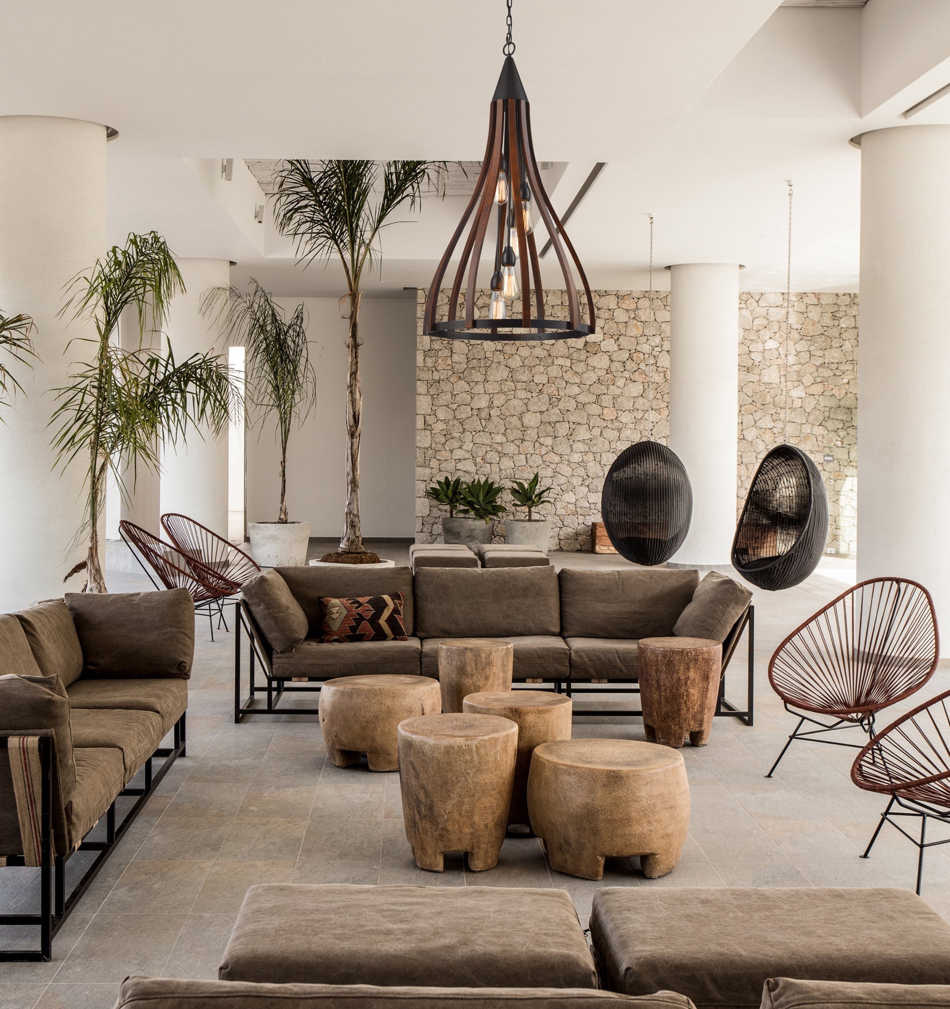 KHALEESI: Medieval Style Rustic Oak Dark Red Wood Large Bell Pendants Light