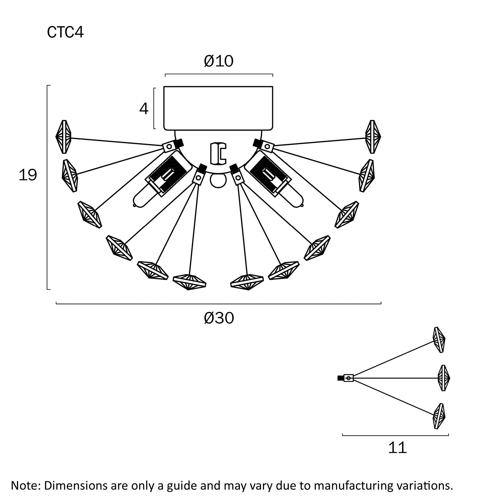 Lerida CTC4 Chrome or Gold & Crystal 4 Light Close To Ceiling Light