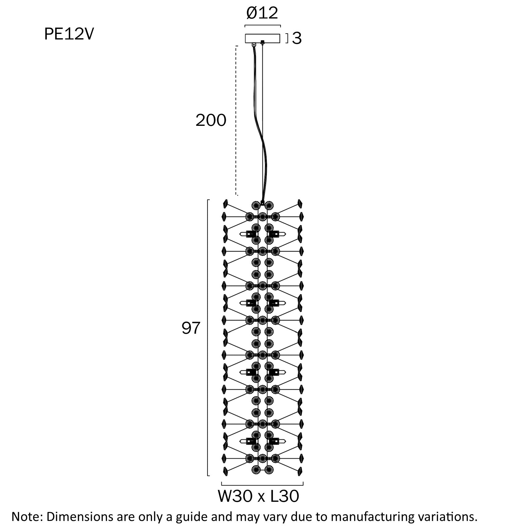 Lerida PE12V Chrome or Gold & Crystal 12 Light Vertical Pendant