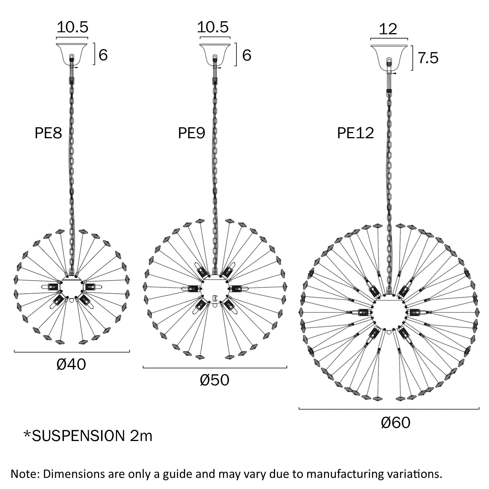 Lerida PE9 Chrome or Gold & Crystal 9 Light 50cm Round Pendant