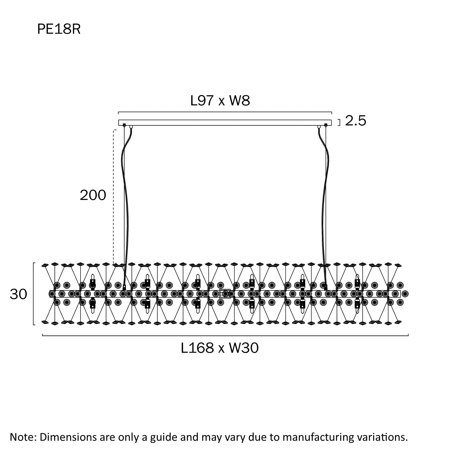Lerida PE18 Chrome or Gold & Crystal 18 Light Rectangular Pendant