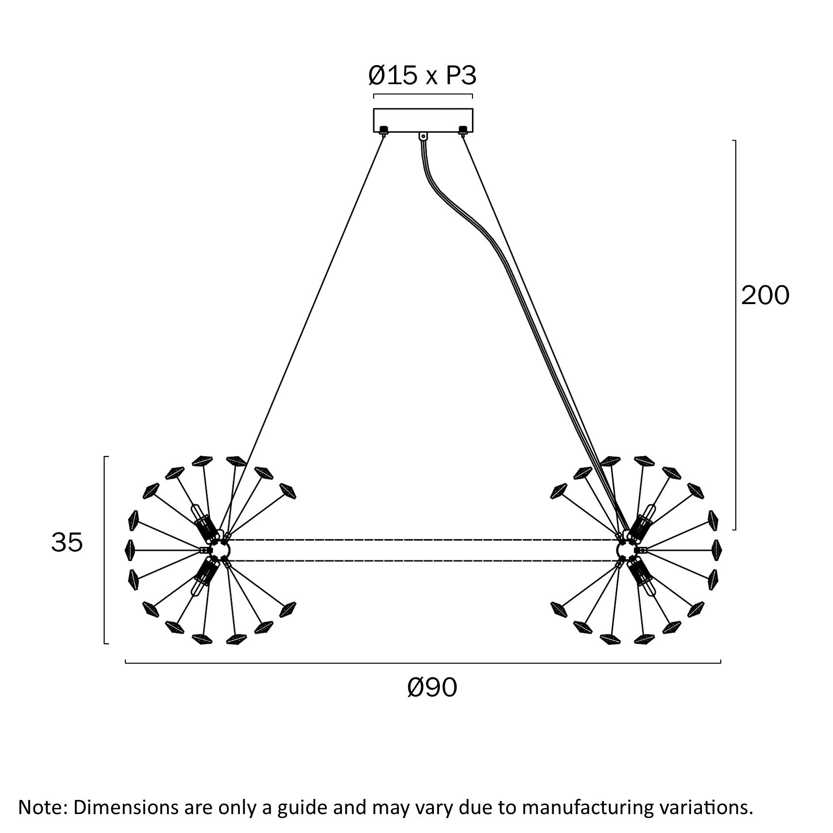 Lerida PE24 Chrome or Gold & Crystal 24 Light Pendant