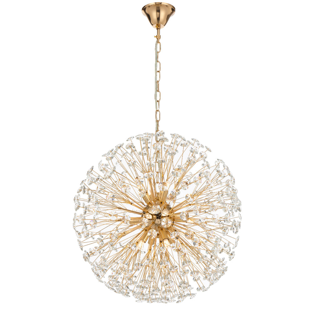 Lerida PE12 Chrome or Gold & Crystal 12 Light Round Pendant