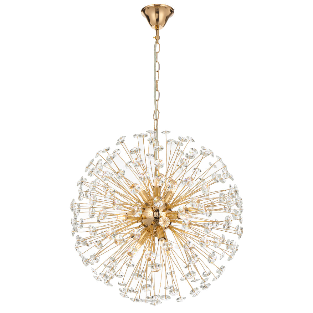 Lerida PE9 Chrome or Gold & Crystal 9 Light 50cm Round Pendant