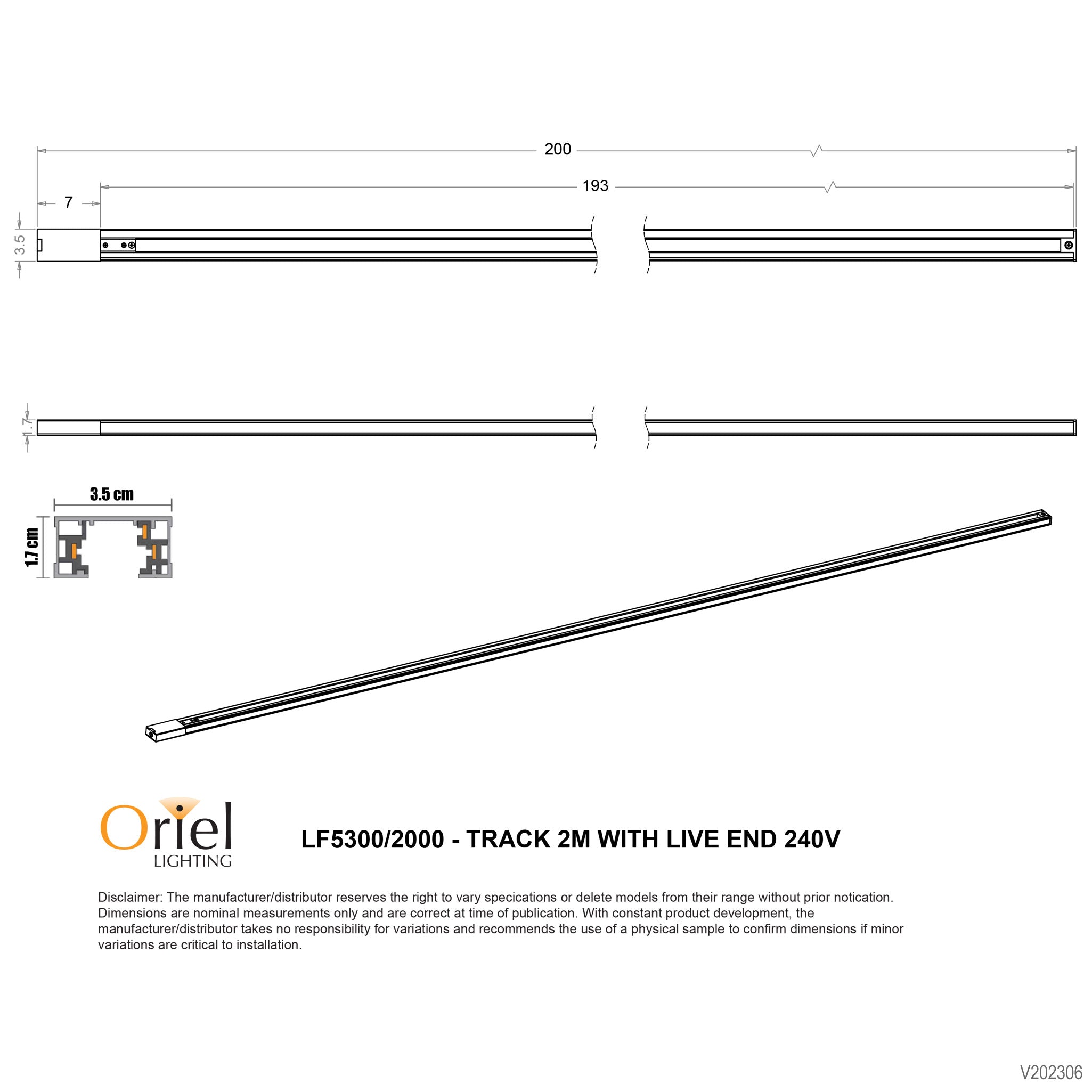 Track.2M White 240V Single Circuit Track with Live End