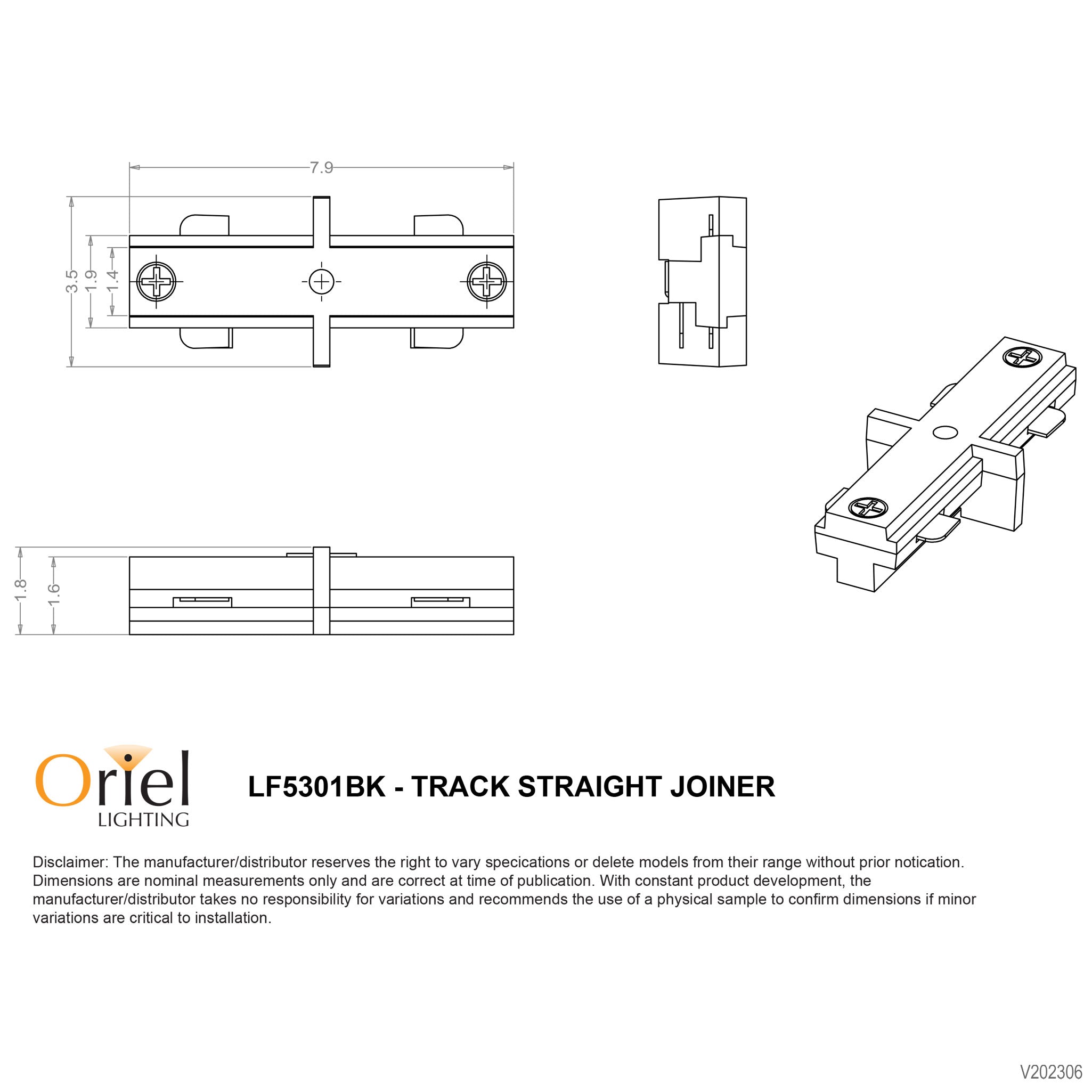Black Inline Straight Single Circuit Track Joiner