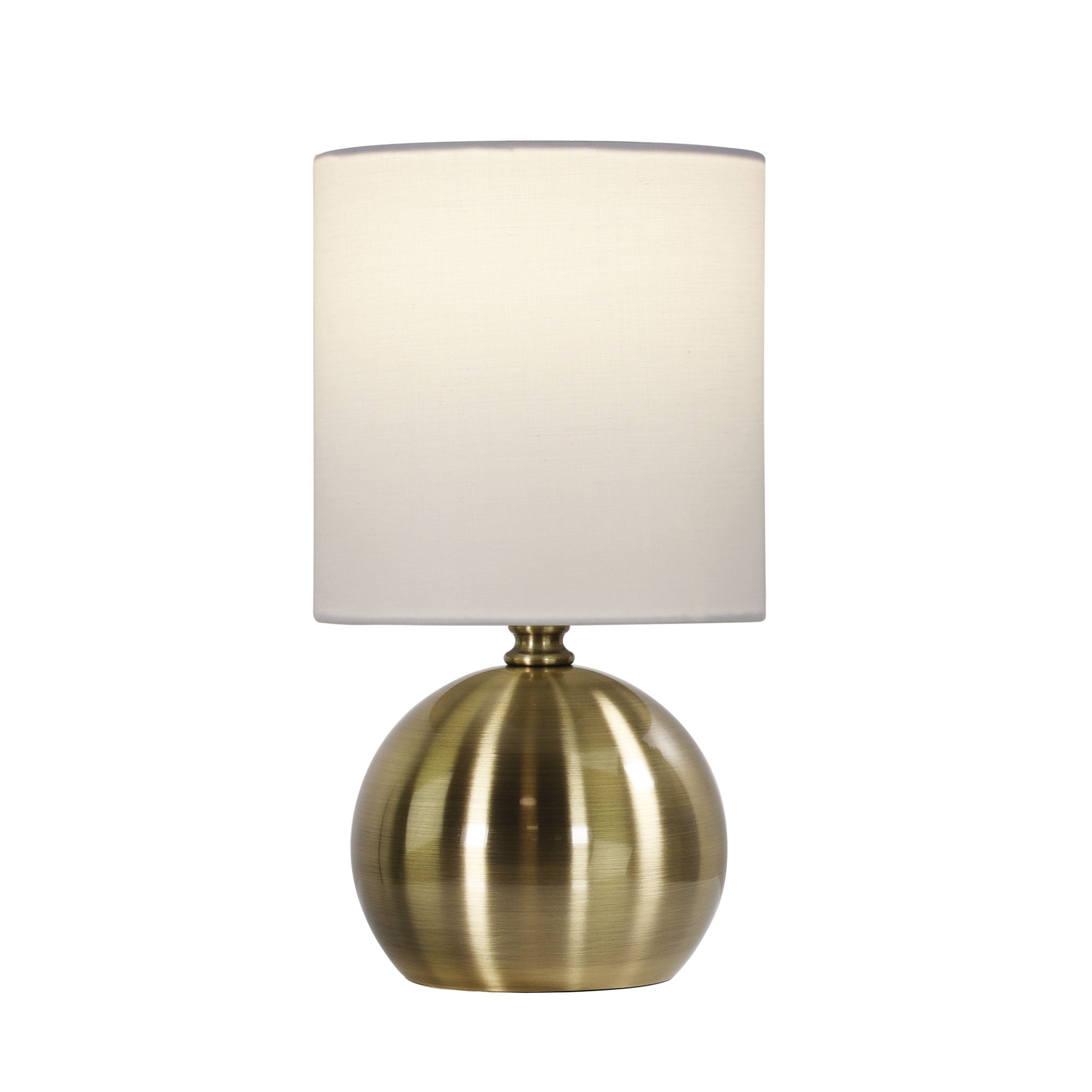Lotti Antique Brass & White Fabric On/Off Touch Lamp