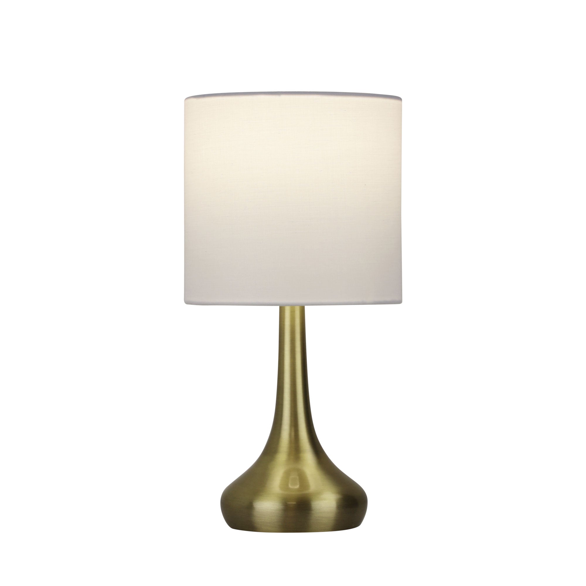 Lola Antique Brass & White Fabric On/Off Touch Lamp
