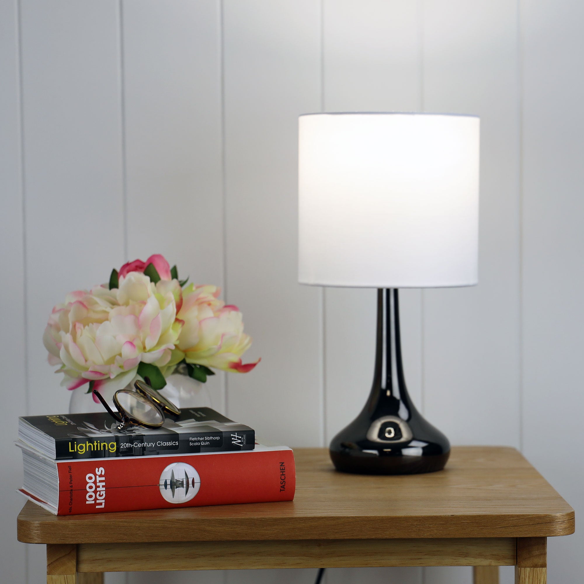 Lola Gunmetal & White Fabric On/Off Touch Lamp