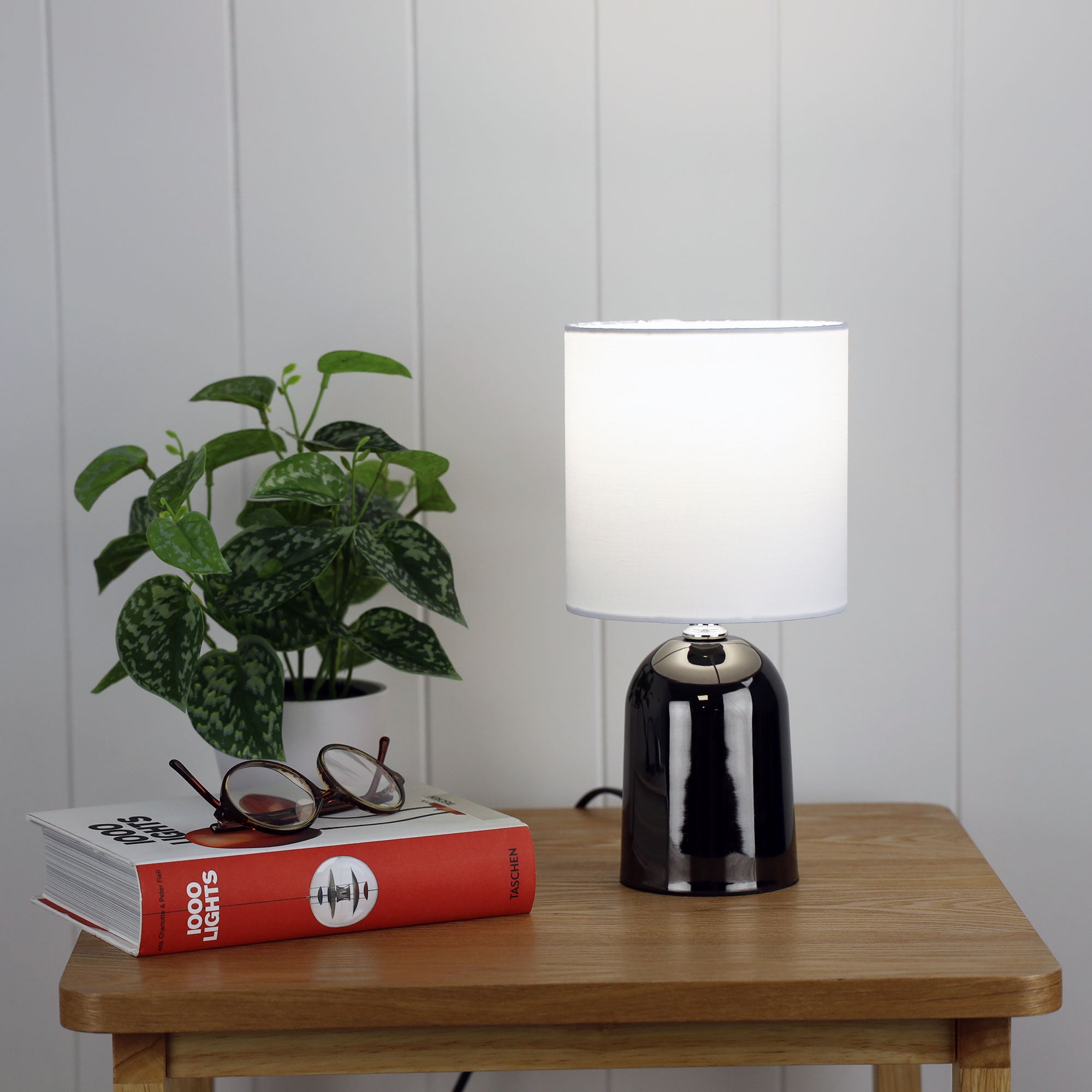Espen Gunmetal & White Fabric On/Off Touch Lamp