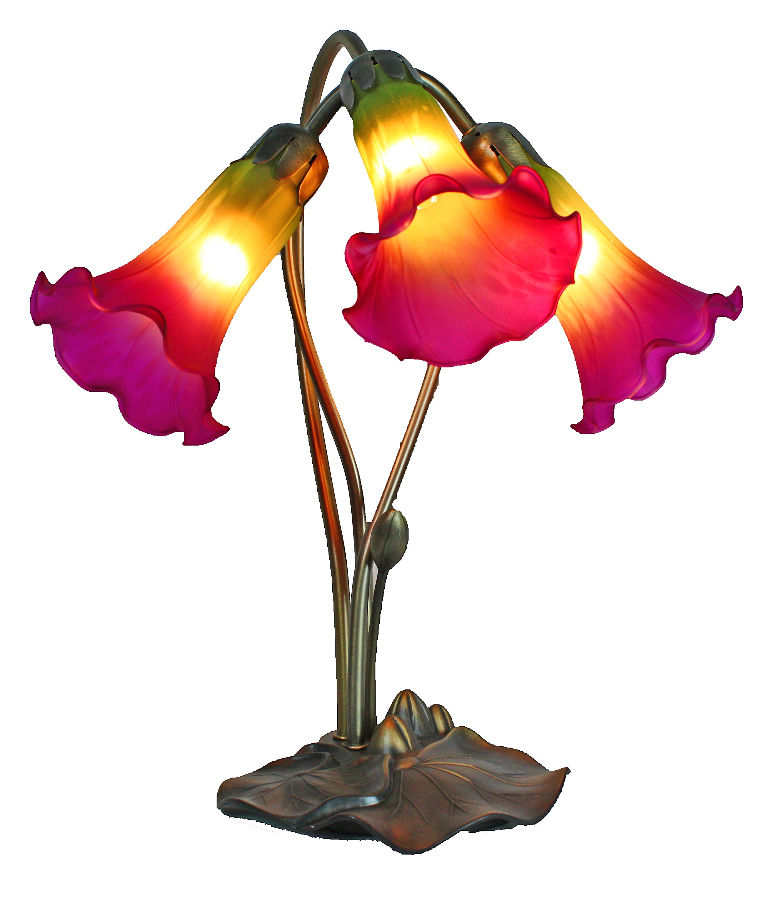 Triple Branch Downward Lily Tiffany Table Lamp
