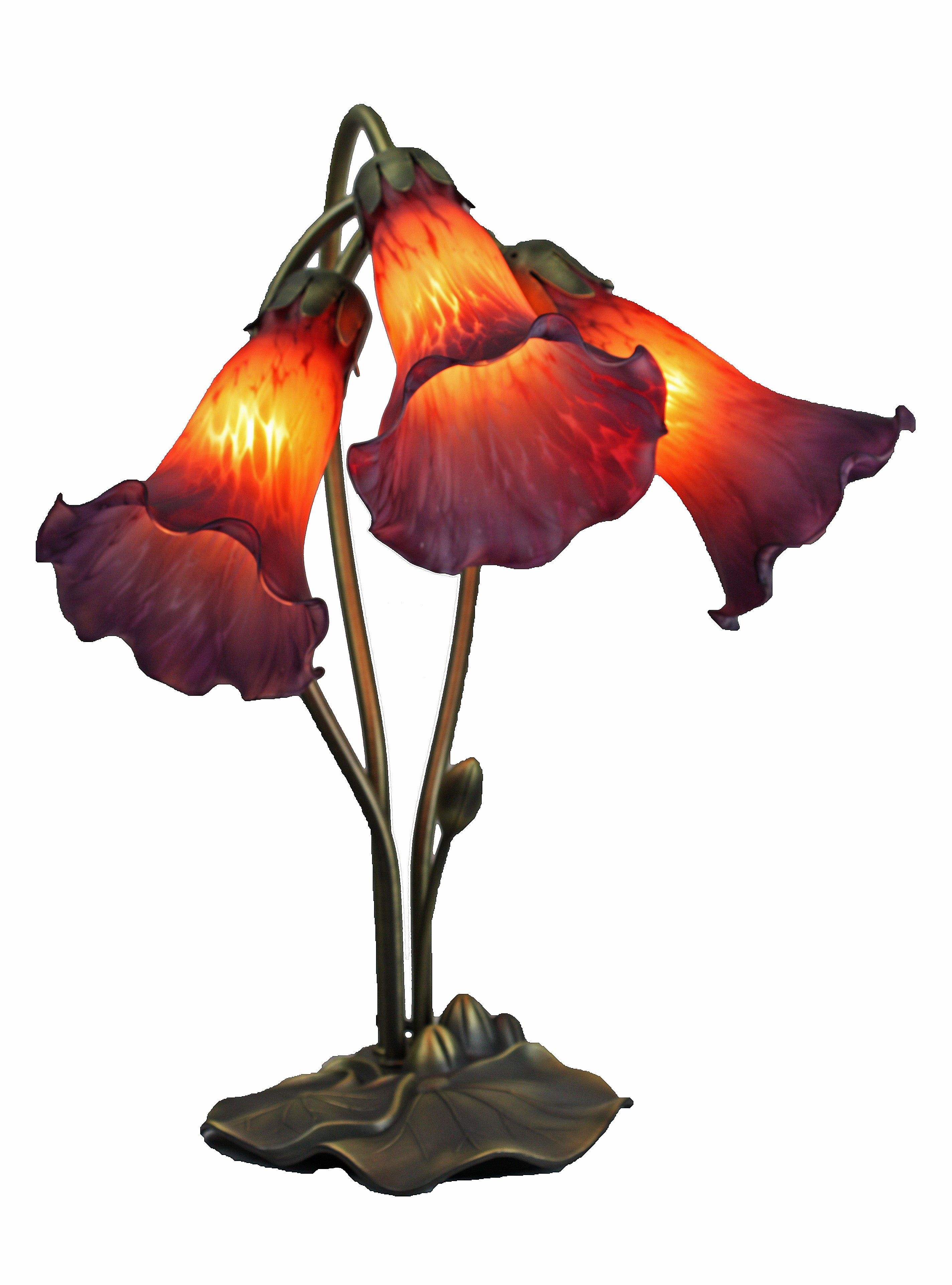 Triple Branch Downward Lily Tiffany Table Lamp