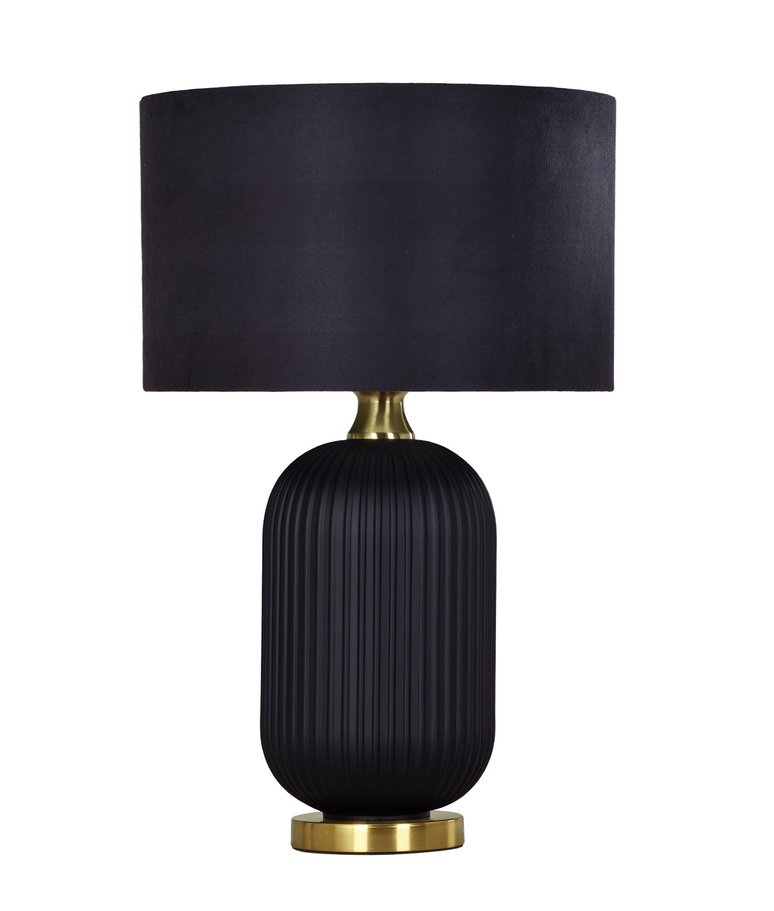 LUSSO: Interior Black Drum Shade Ceramic Base with Antique Brass Highlight Table Lamps
