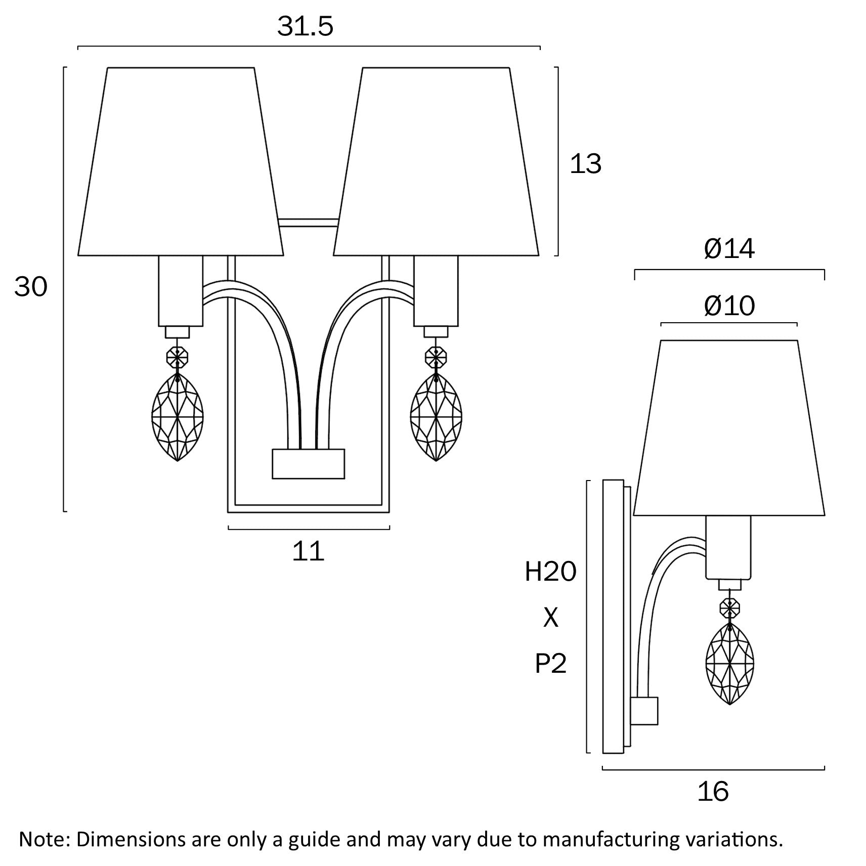 Malvern Antique Silver 2 Light Wall Light