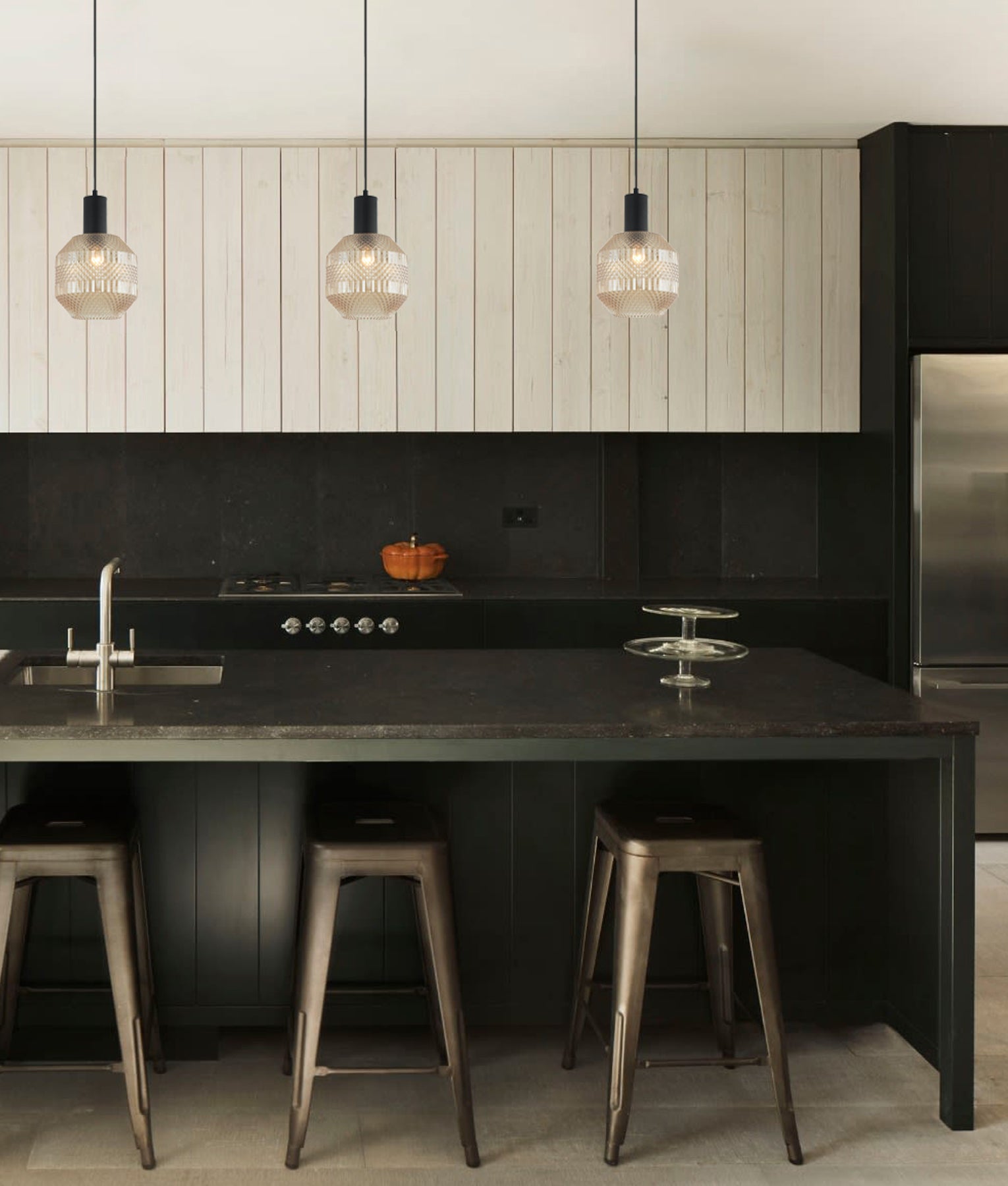 MARACA: Interior Glass Jar With Quadrilateral Segment Pendant Lights