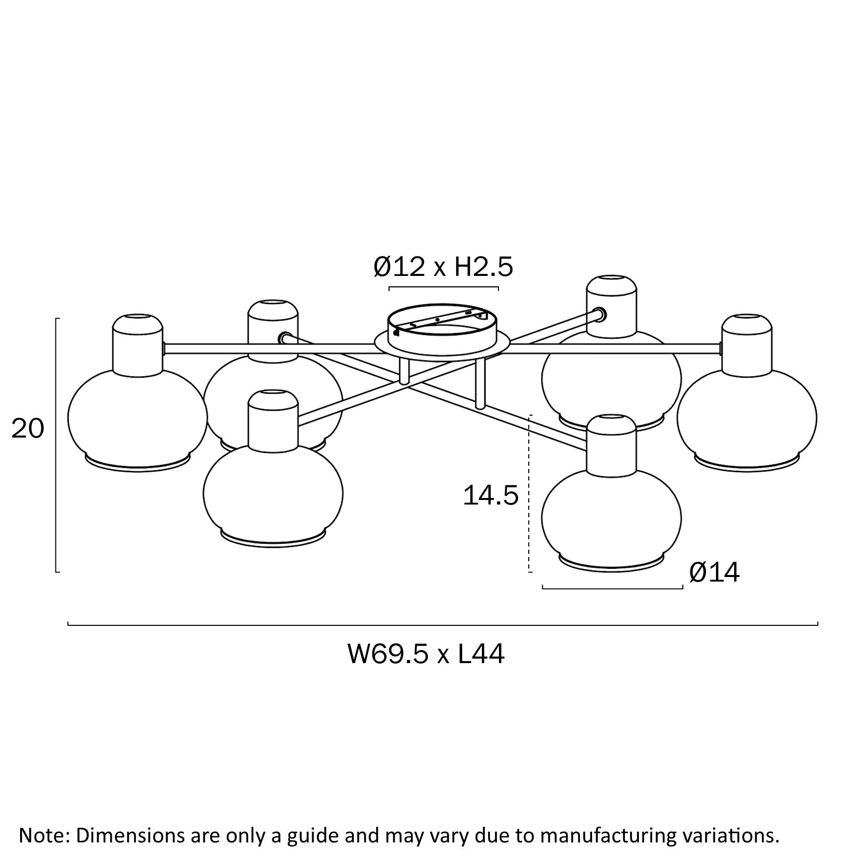 Marbell Black/Smoke or Antique Brass/Amber 6 Light Close To Ceiling Light