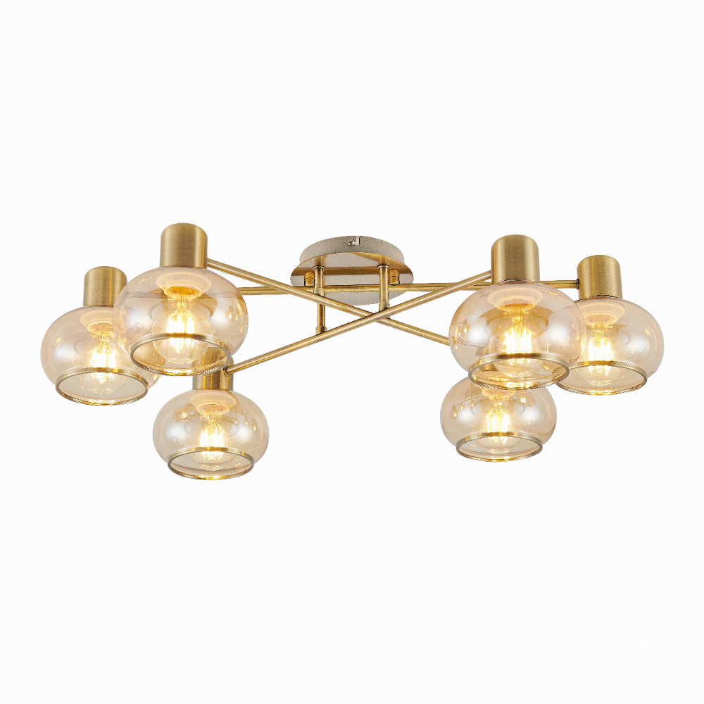 Marbell Black/Smoke or Antique Brass/Amber 6 Light Close To Ceiling Light