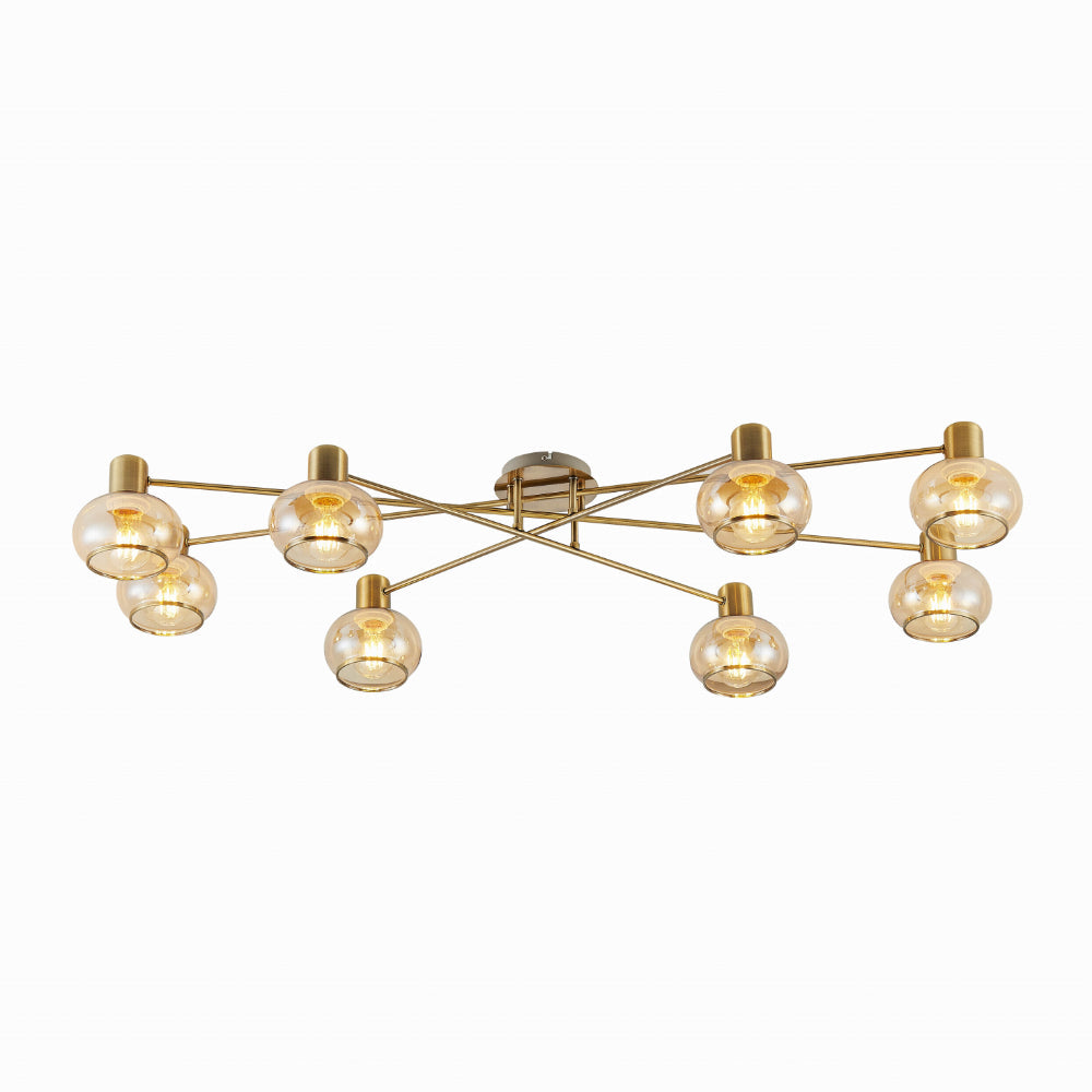 Marbell Black/Smoke or Antique Brass/Amber 8 Light Close To Ceiling Light