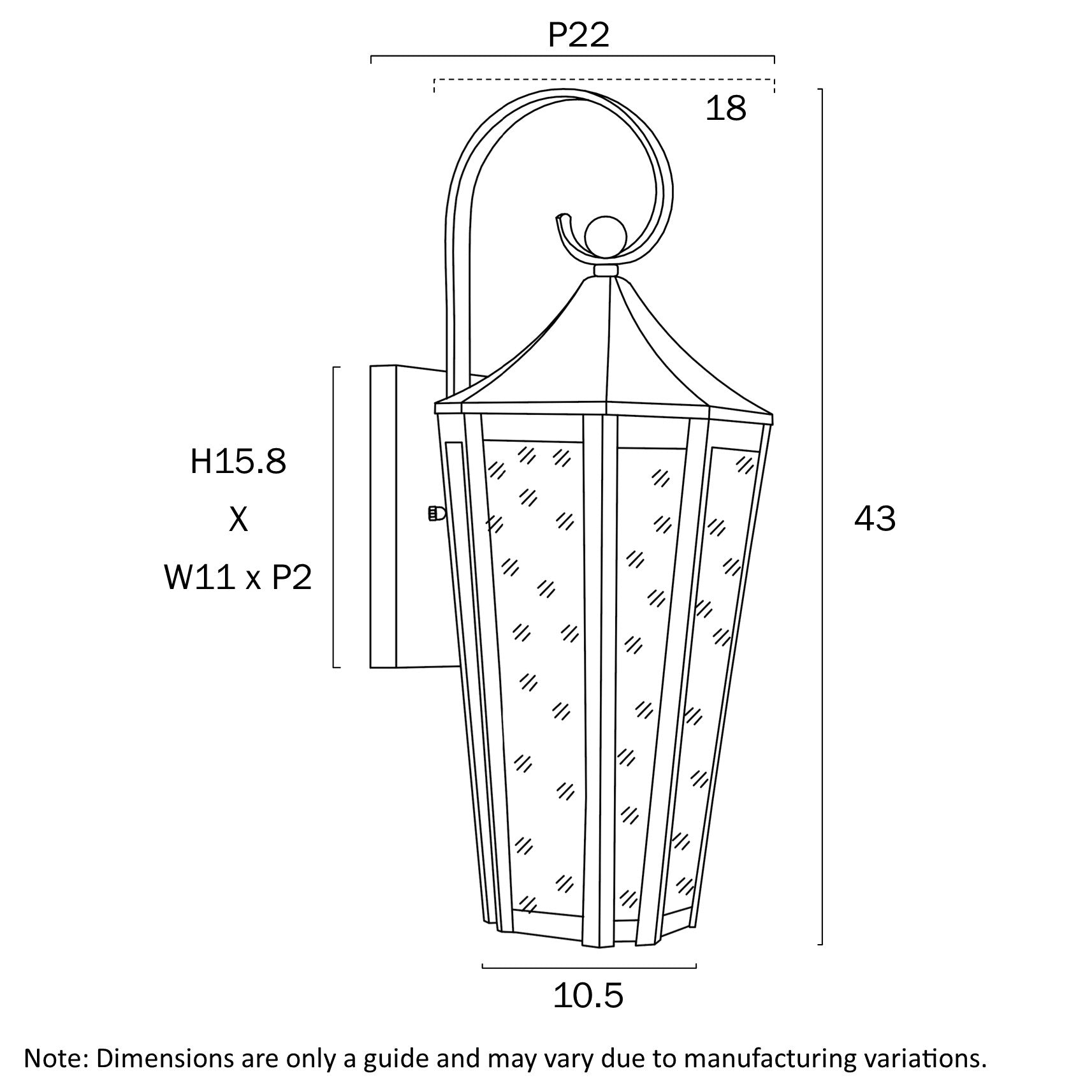 Marques Black with Textured Glass Ip43 Exterior Wall Light