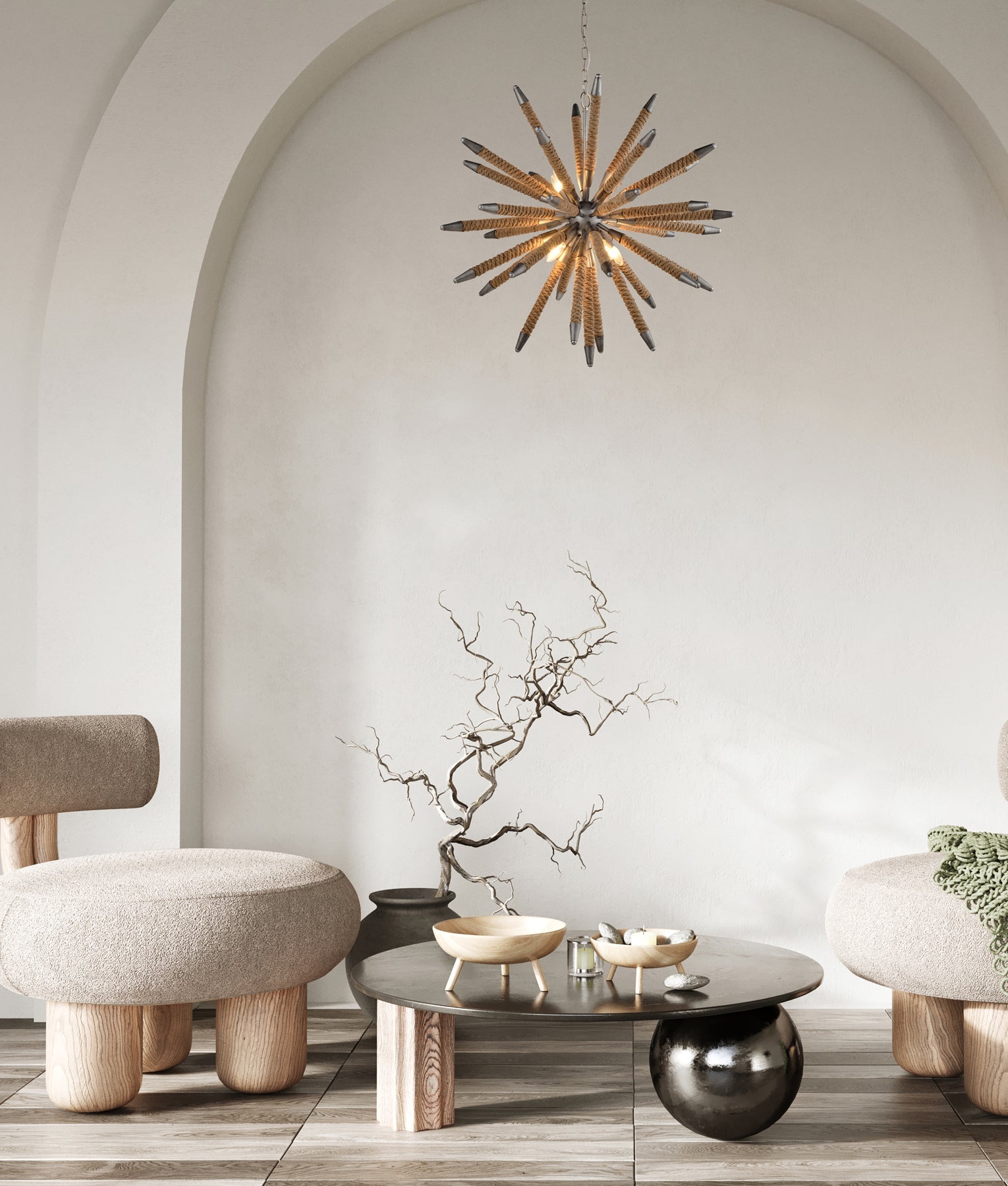 MAZZA: Medieval Style Natural Rope 8 light Pendant Light