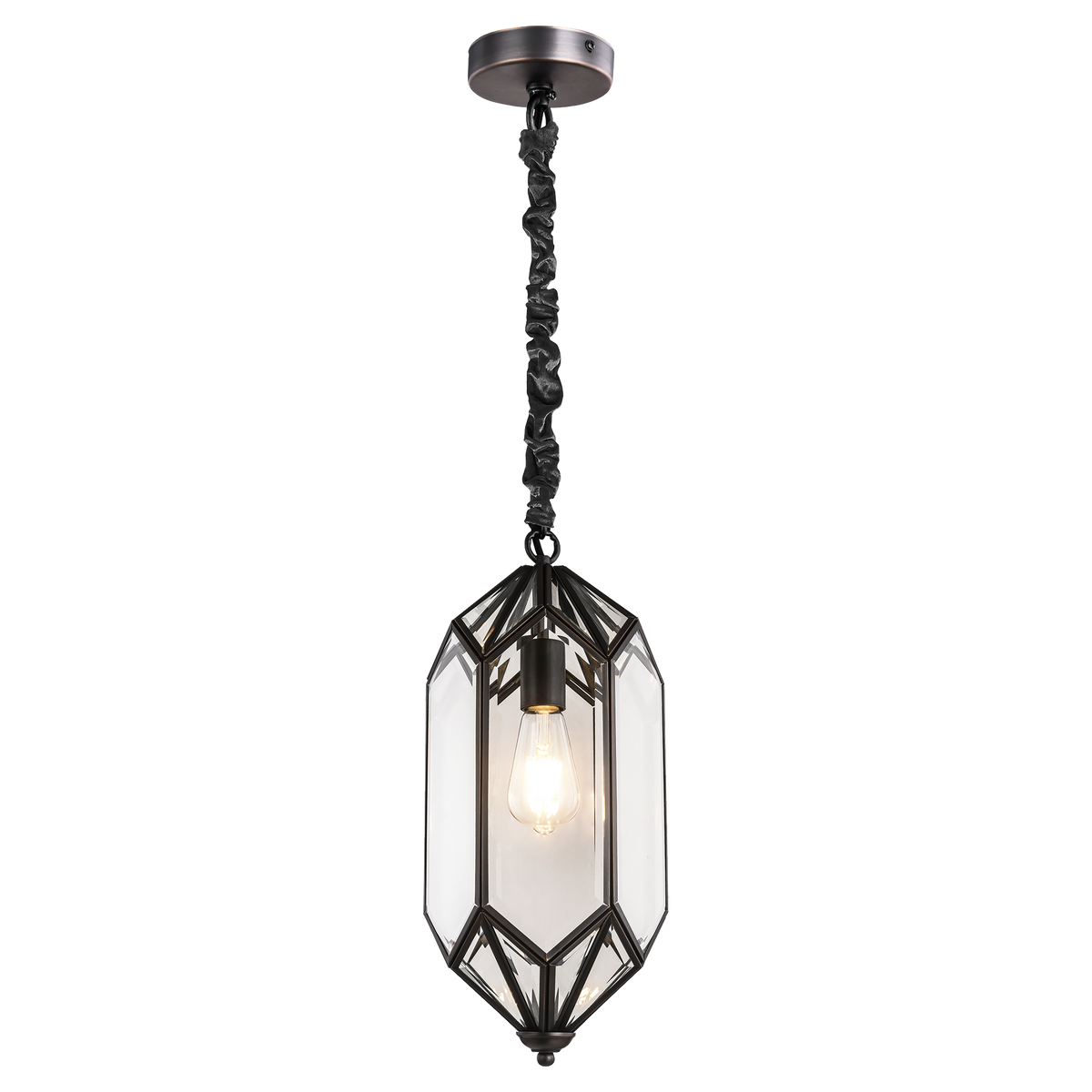 Eleanor 1 Light E27 Bevelled Glass Pendant Weathered Bronze