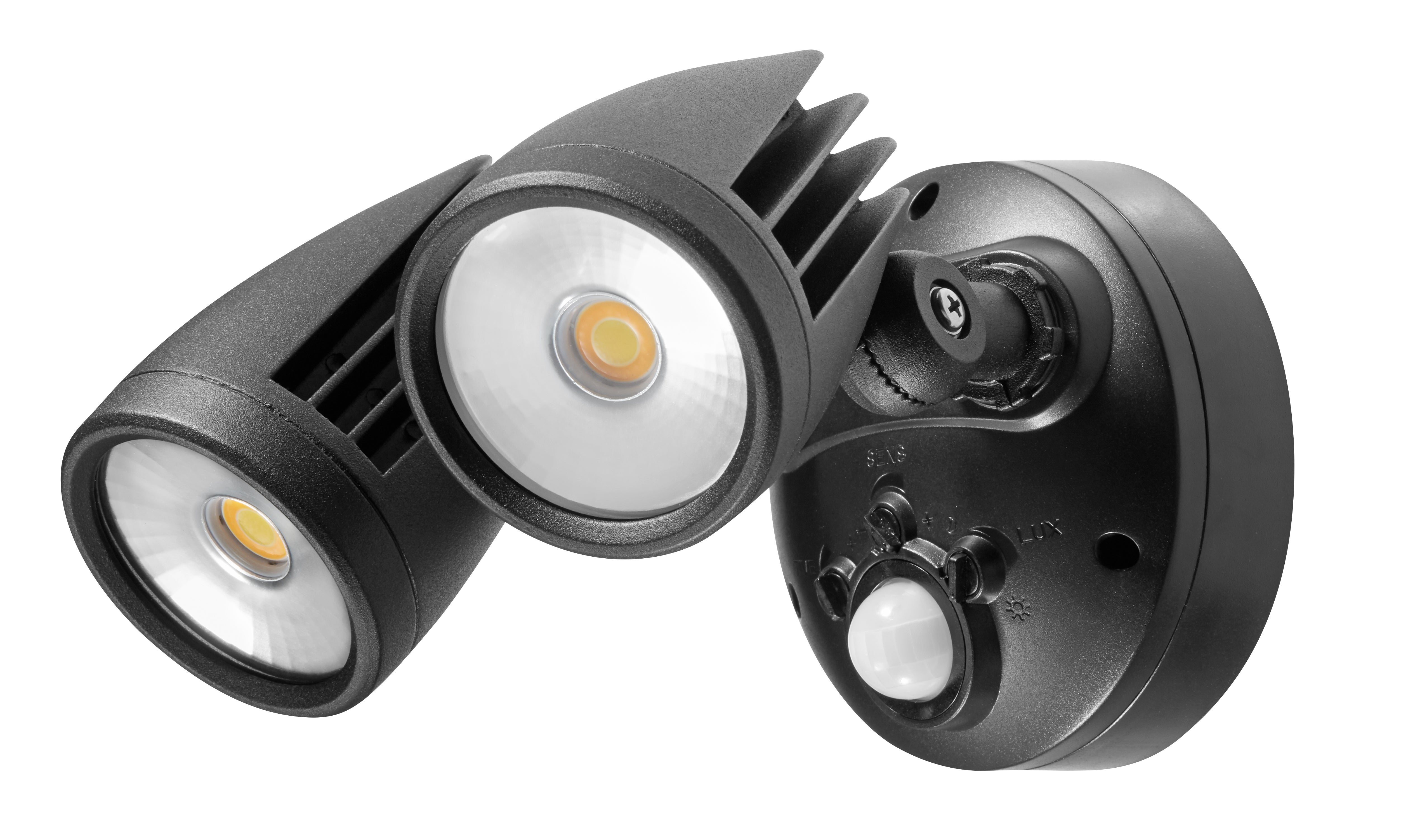 Fortress PRO LED Flood Light Outdoor IP65 Double Spot Sensor 2 x 18w Tricolour Matt Black