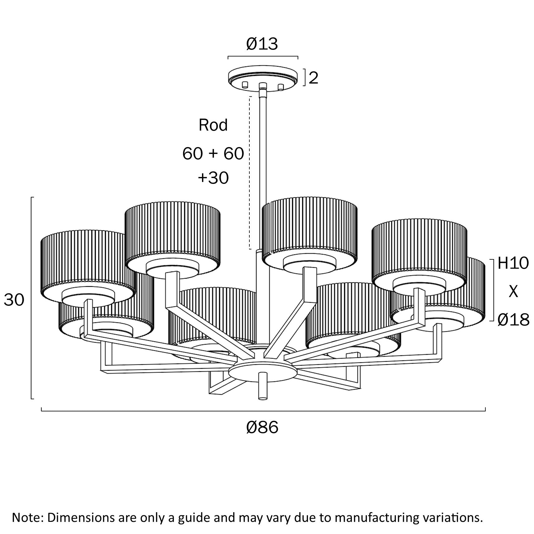 Moreno Black, Antique Gold or Antique Silver 8 Light Pendant