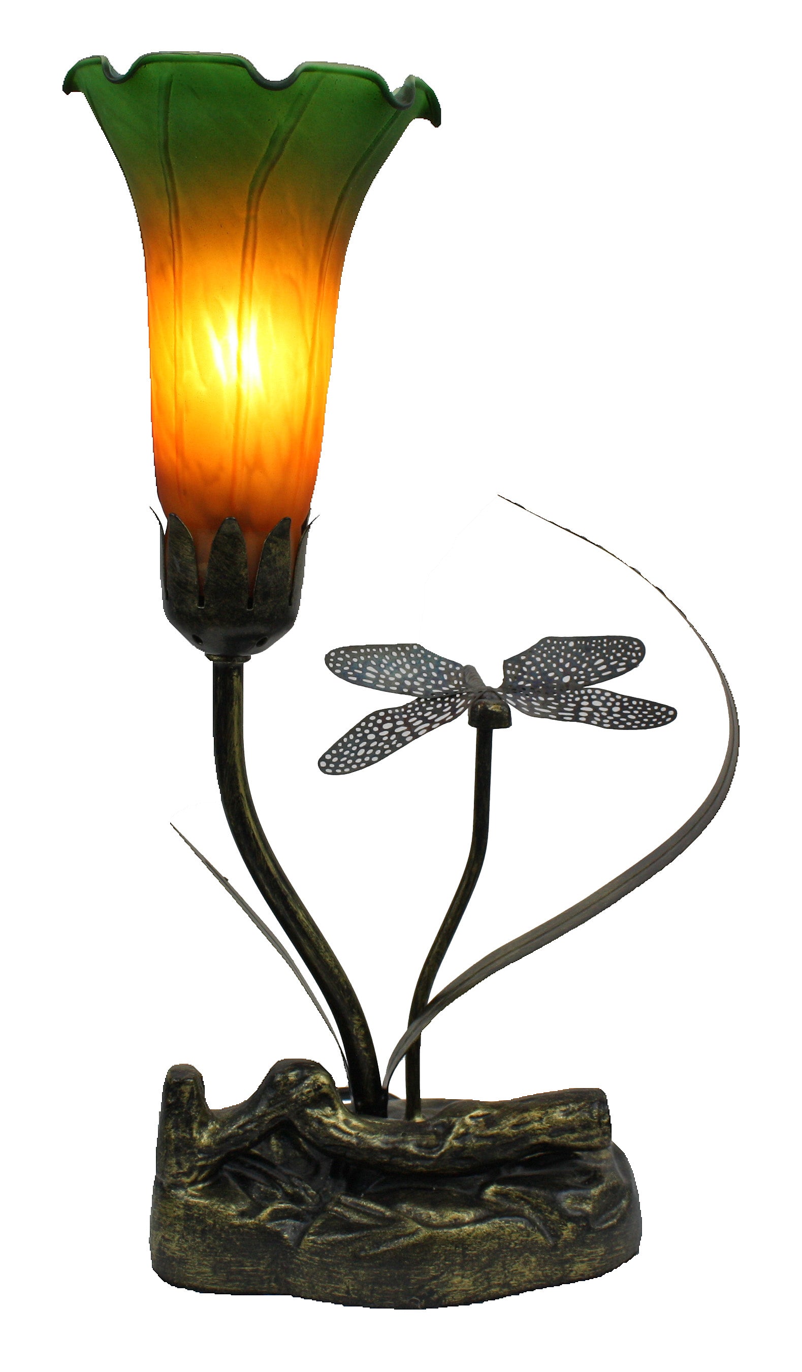 Single Branch Upward Dragonfly Lily Tiffany Table Lamp