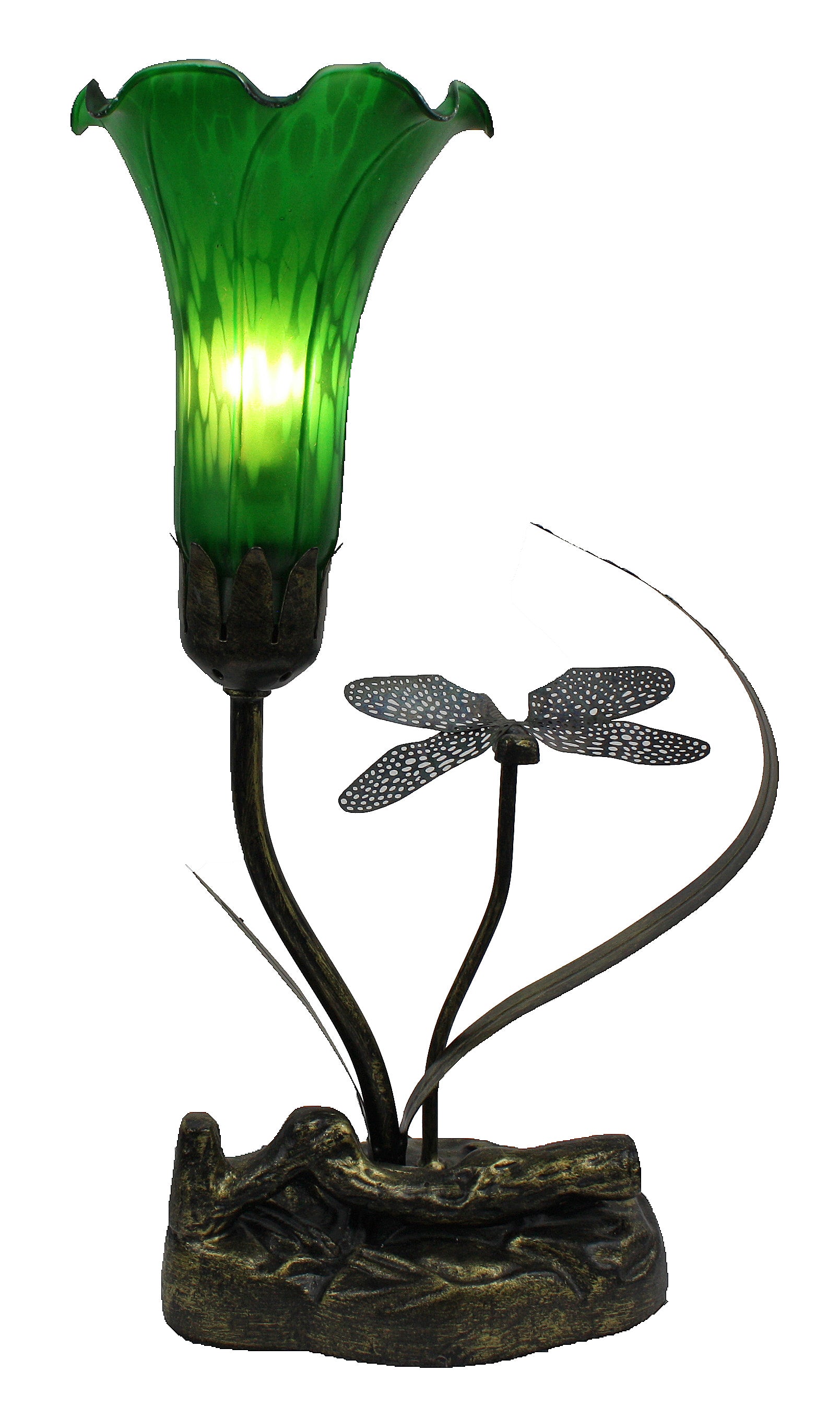 Single Branch Upward Dragonfly Lily Tiffany Table Lamp