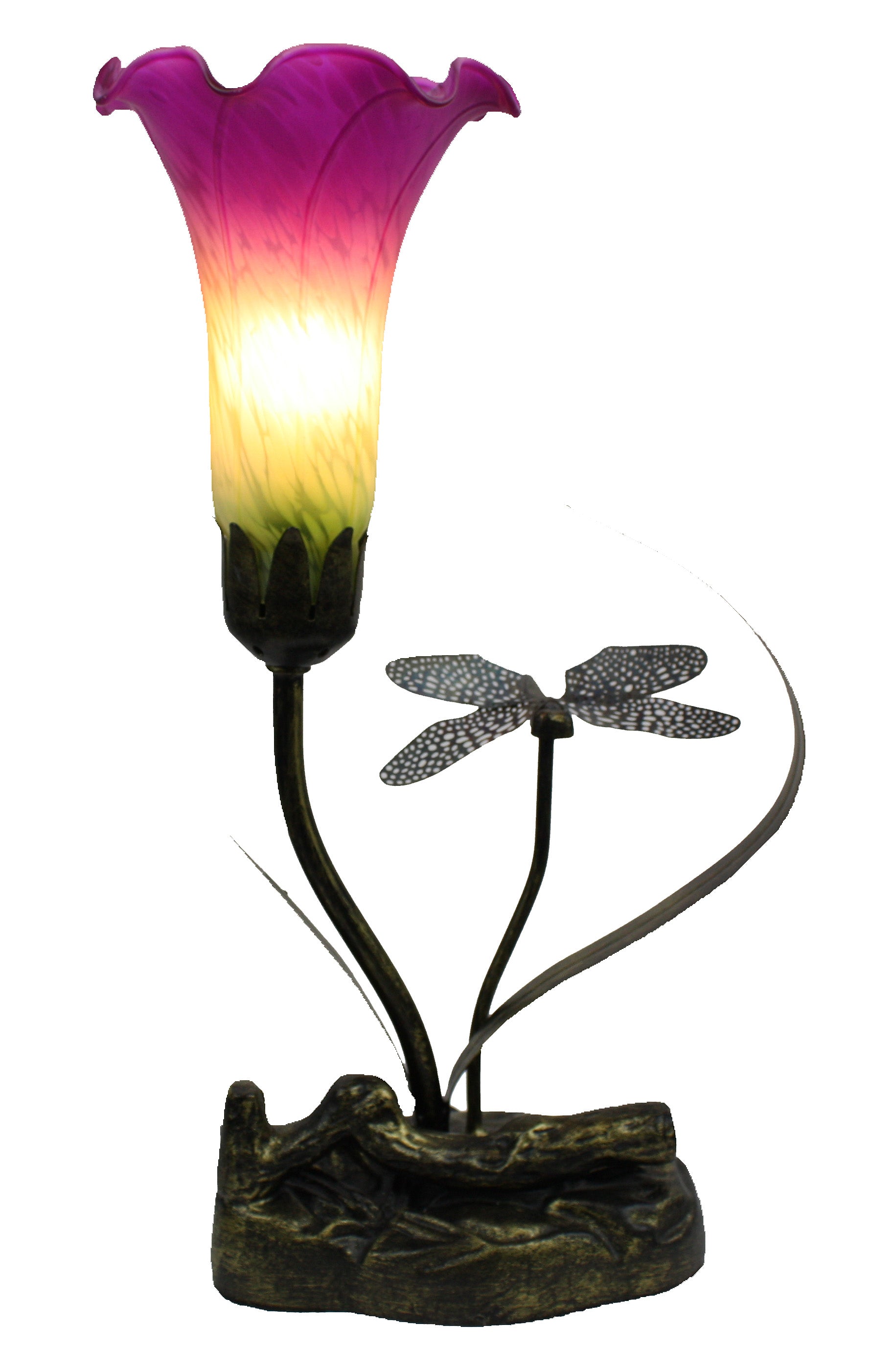 Single Branch Upward Dragonfly Lily Tiffany Table Lamp