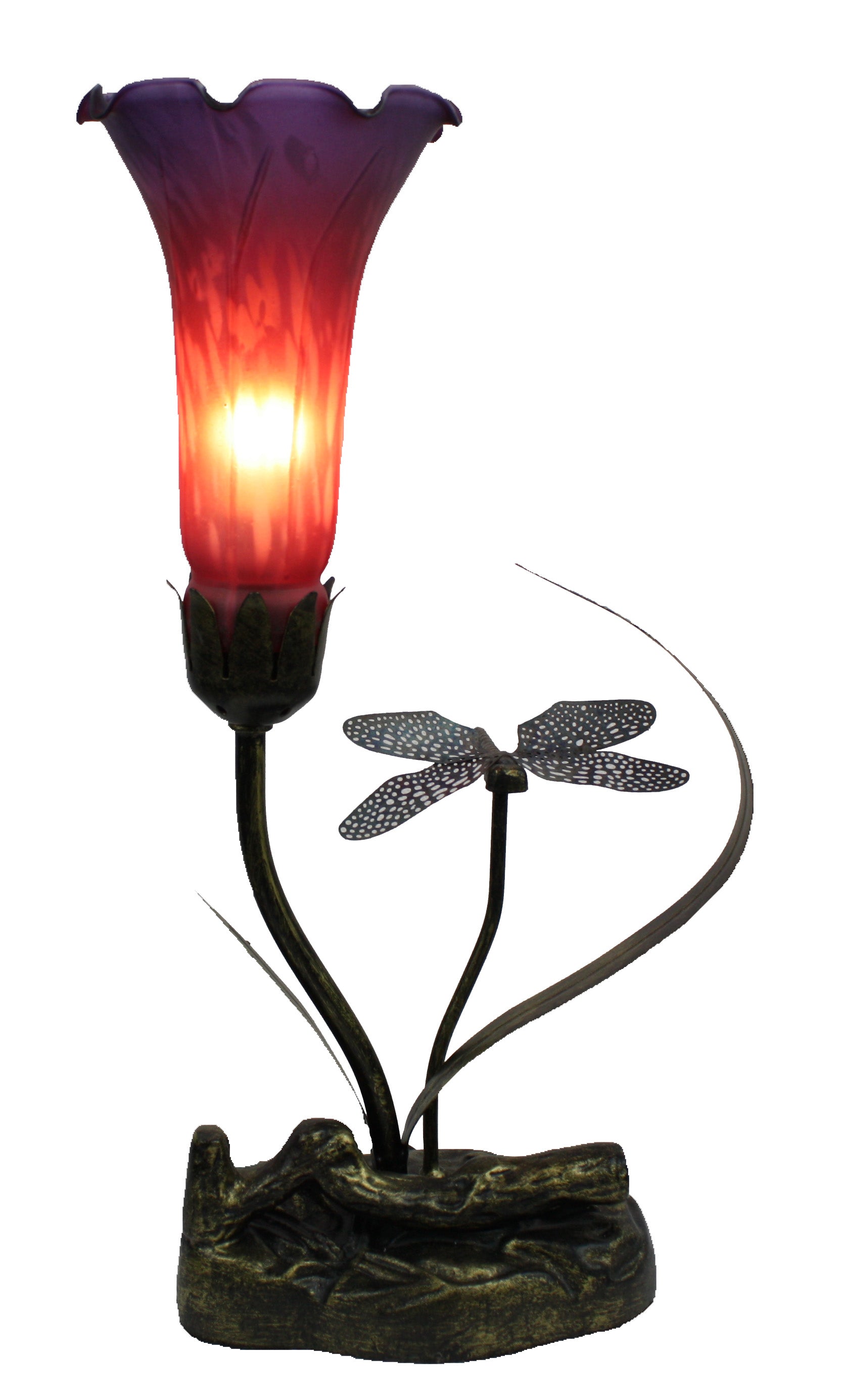 Single Branch Upward Dragonfly Lily Tiffany Table Lamp