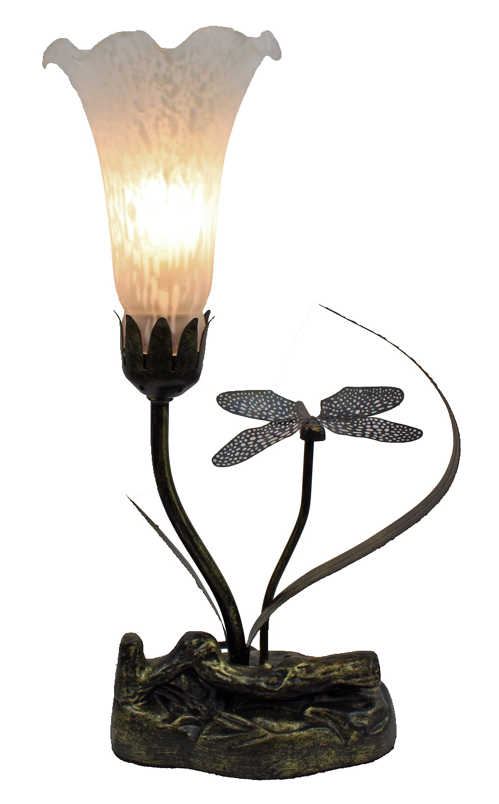Single Branch Upward Dragonfly Lily Tiffany Table Lamp