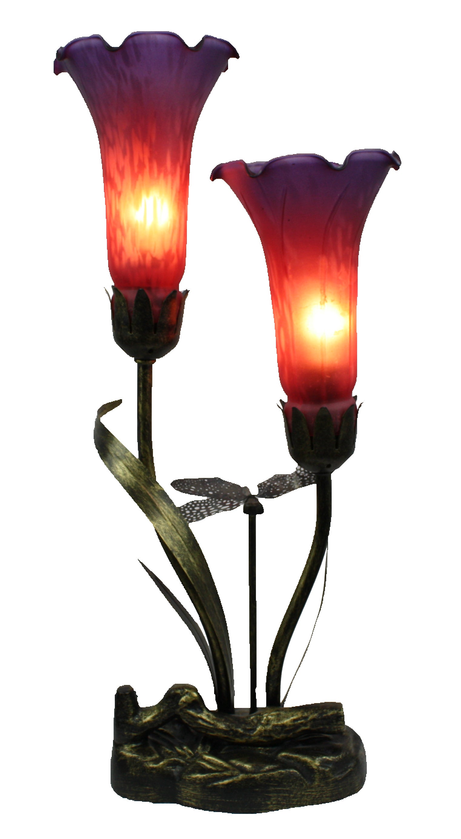 Double Branch Upward Dragonfly Lily Tiffany Table Lamp
