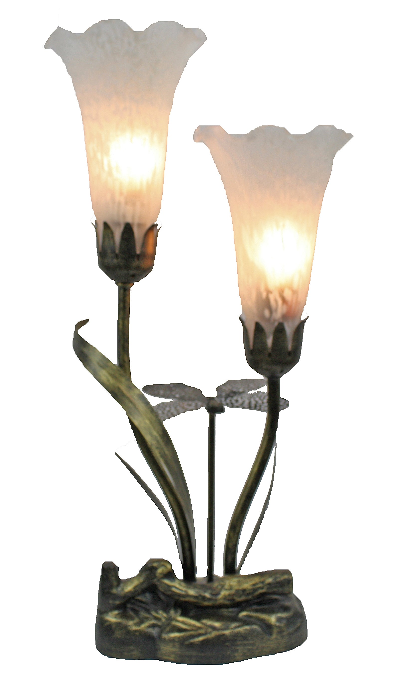 Double Branch Upward Dragonfly Lily Tiffany Table Lamp