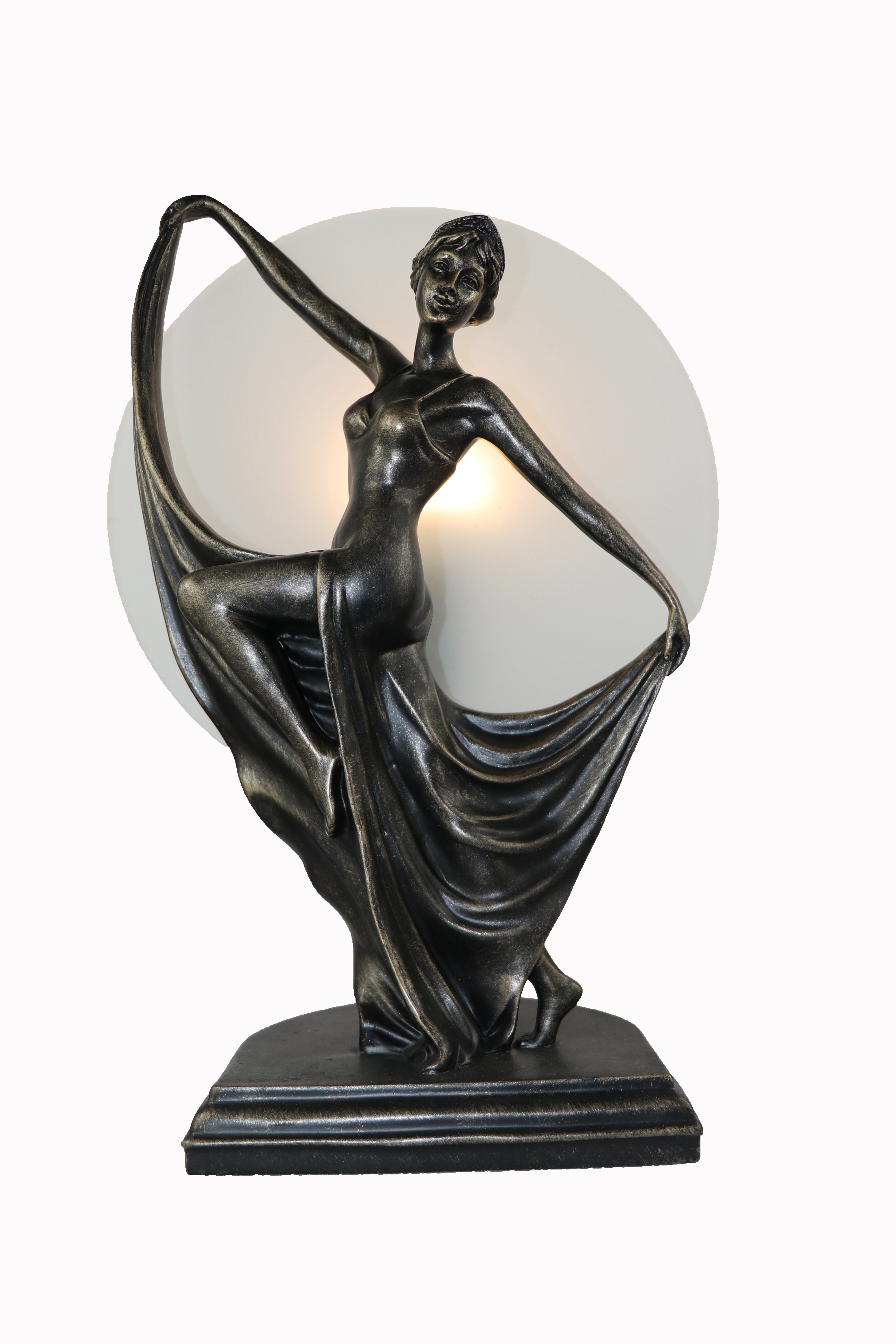 Frosted Round Glass Panel Art Deco Lamp - Ancient Dancing Lady